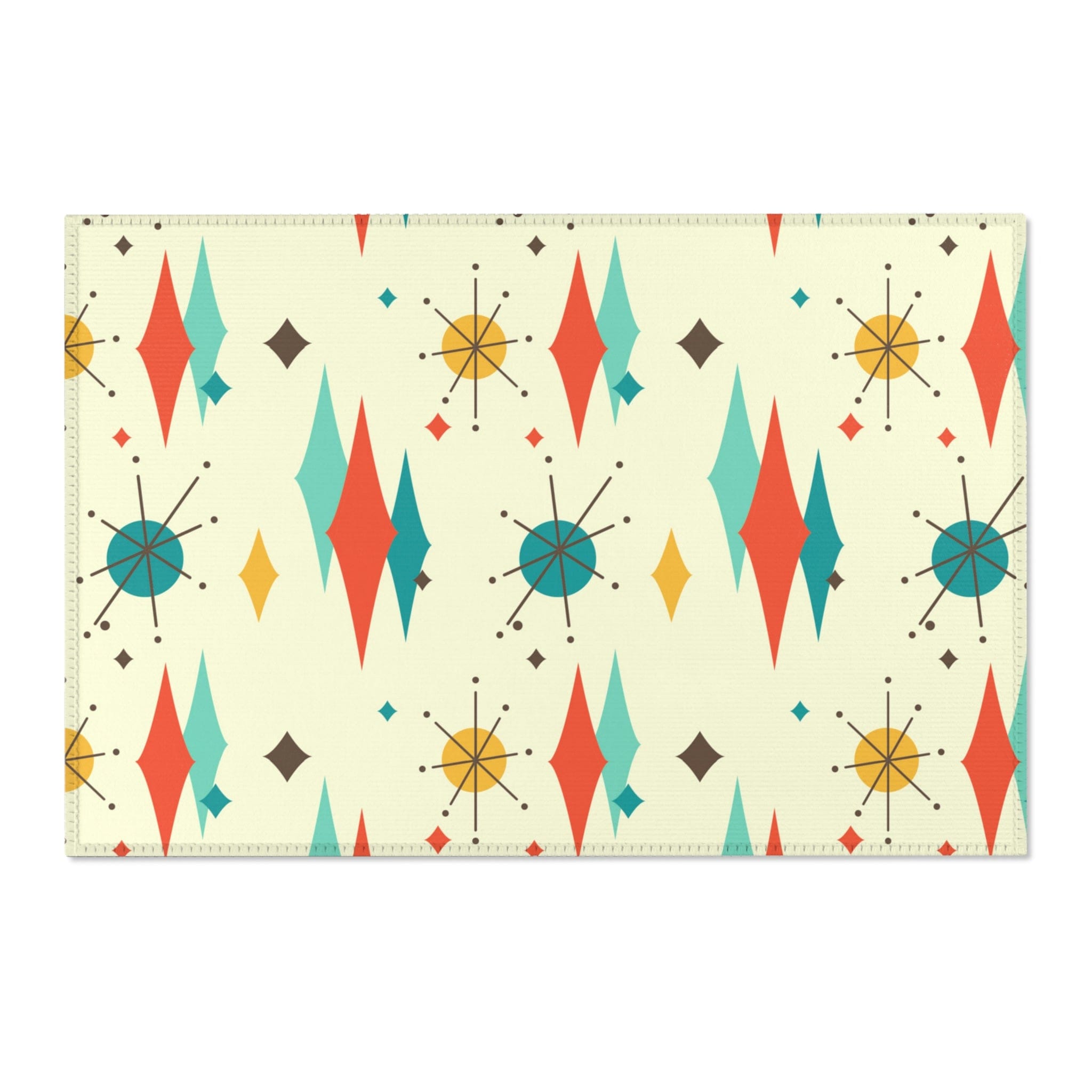 Mid Century Modern Atomic Franciscan Retro MCM Mid Mod, Creamy Beige, Teal, Aqua, Mustard Yellow Area Rug Home Decor 36" × 24"