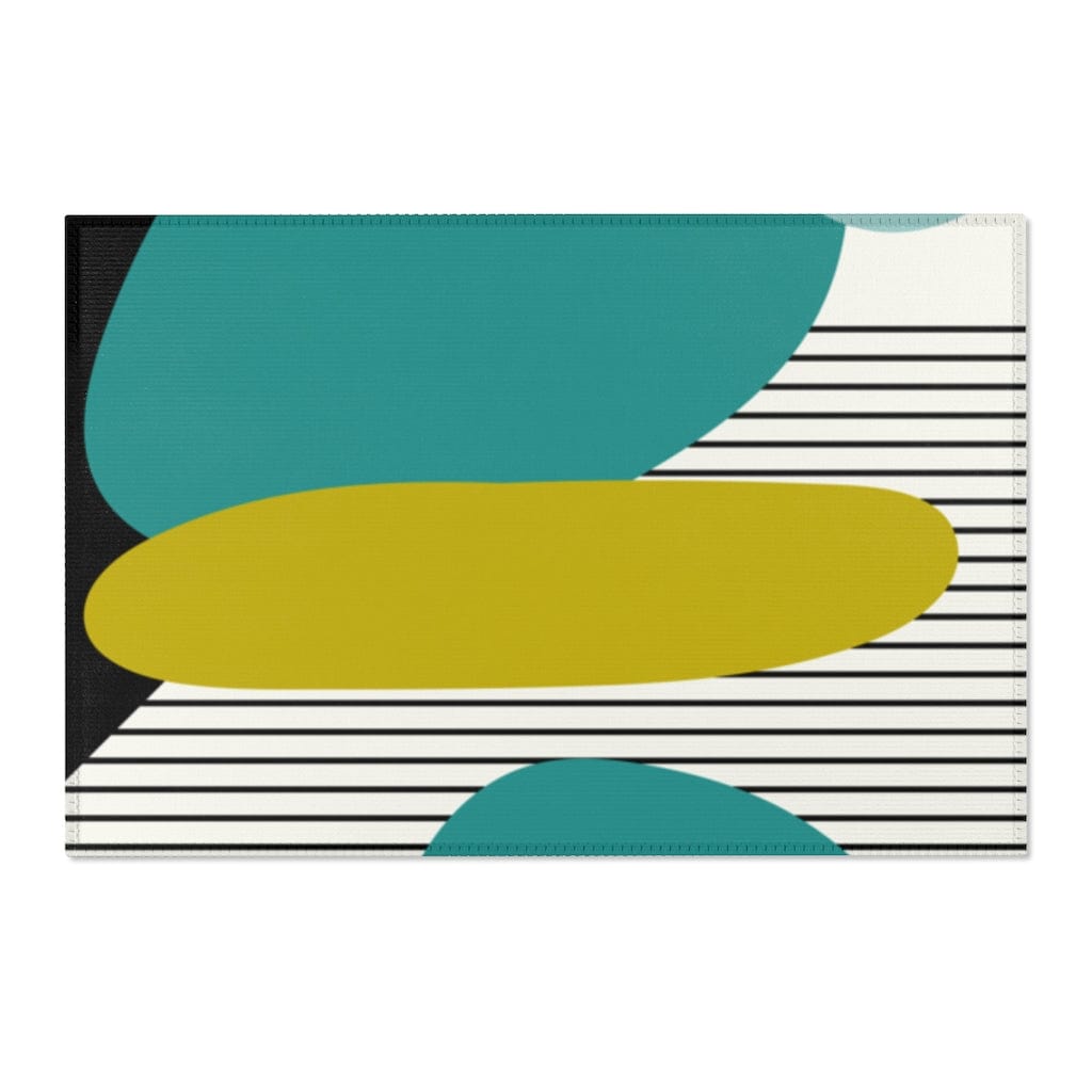 Mid Century Modern Retro MCM Design Abstract Turquoise, Green, Black, Light Blue Area Rugs Home Decor 36" × 24"
