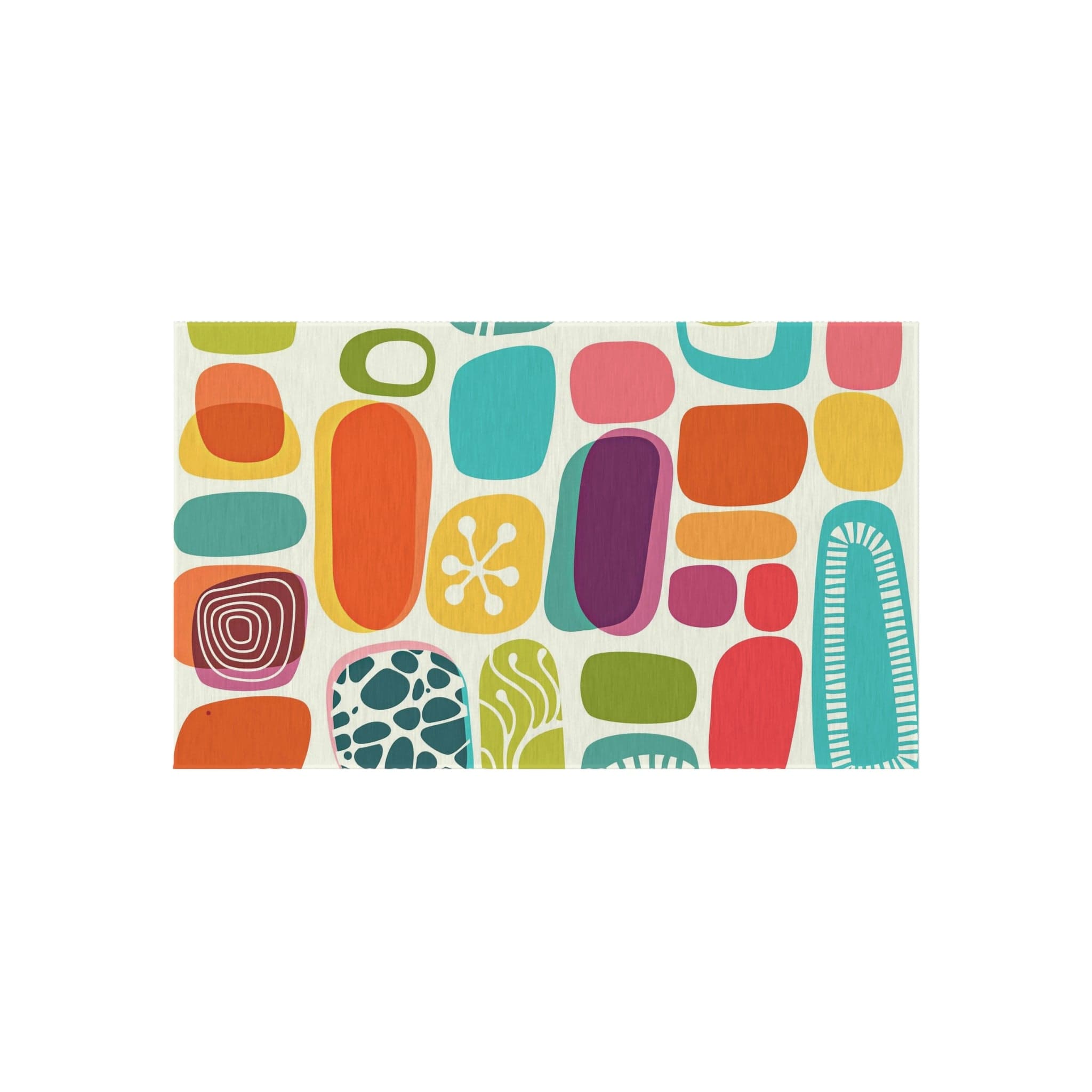 Mid Century Modern, Abstract, Geometric Mod Amoeba, Retro, Indoor Polyester, Orange, Purple, Aqua, Mustard Yellow Outdoor Rug Home Decor 36" × 60"