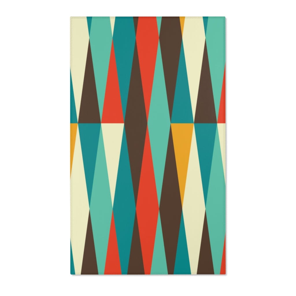 Mid Century Modern Area Rug Abstract Brown, Teal, Burnt Orange, Mustard Yellow Retro MCM Home Decor Home Decor 36" × 60"