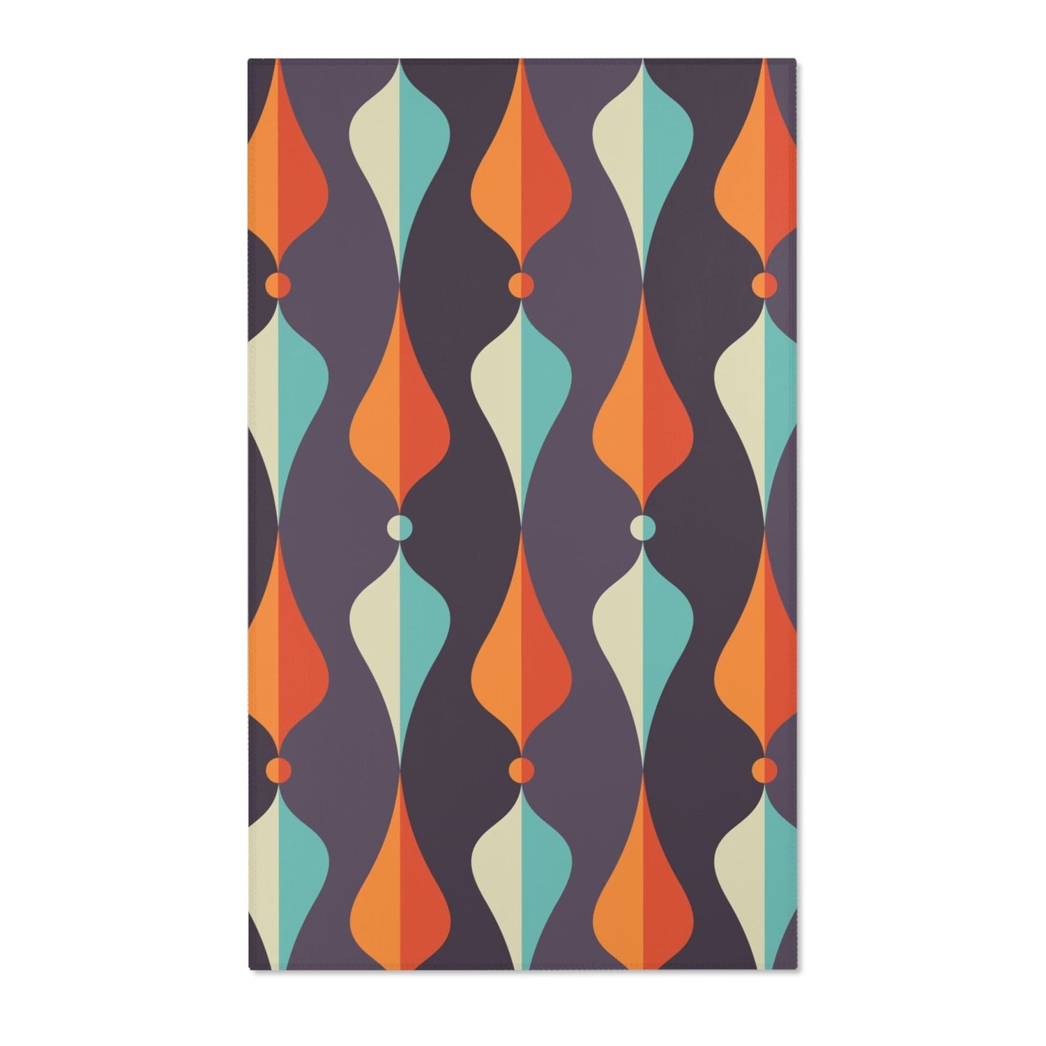 Mid Century Modern Area Rug, Geometric Groovy Wave Lanterns, Eggplant Purple, Orange, Mustard Yellow, Teal, Retro Home Mod Home Decor Home Decor 36" × 60"