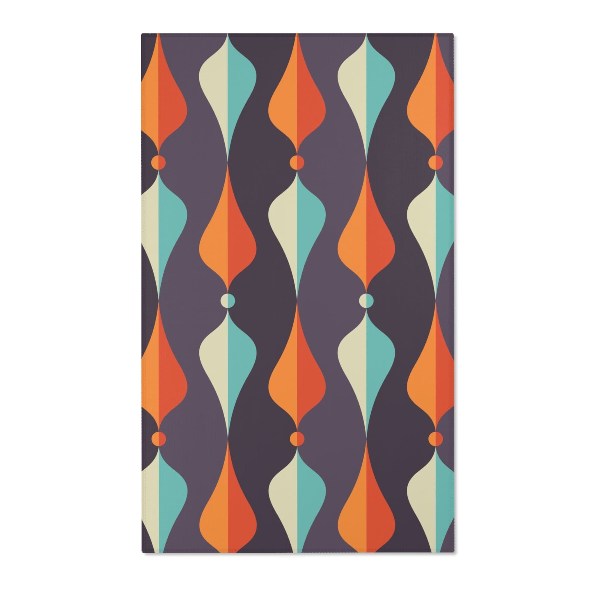 Mid Century Modern Area Rug, Geometric Groovy Wave Lanterns, Eggplant Purple, Orange, Mustard Yellow, Teal, Retro Home Mod Home Decor Home Decor 36" × 60"