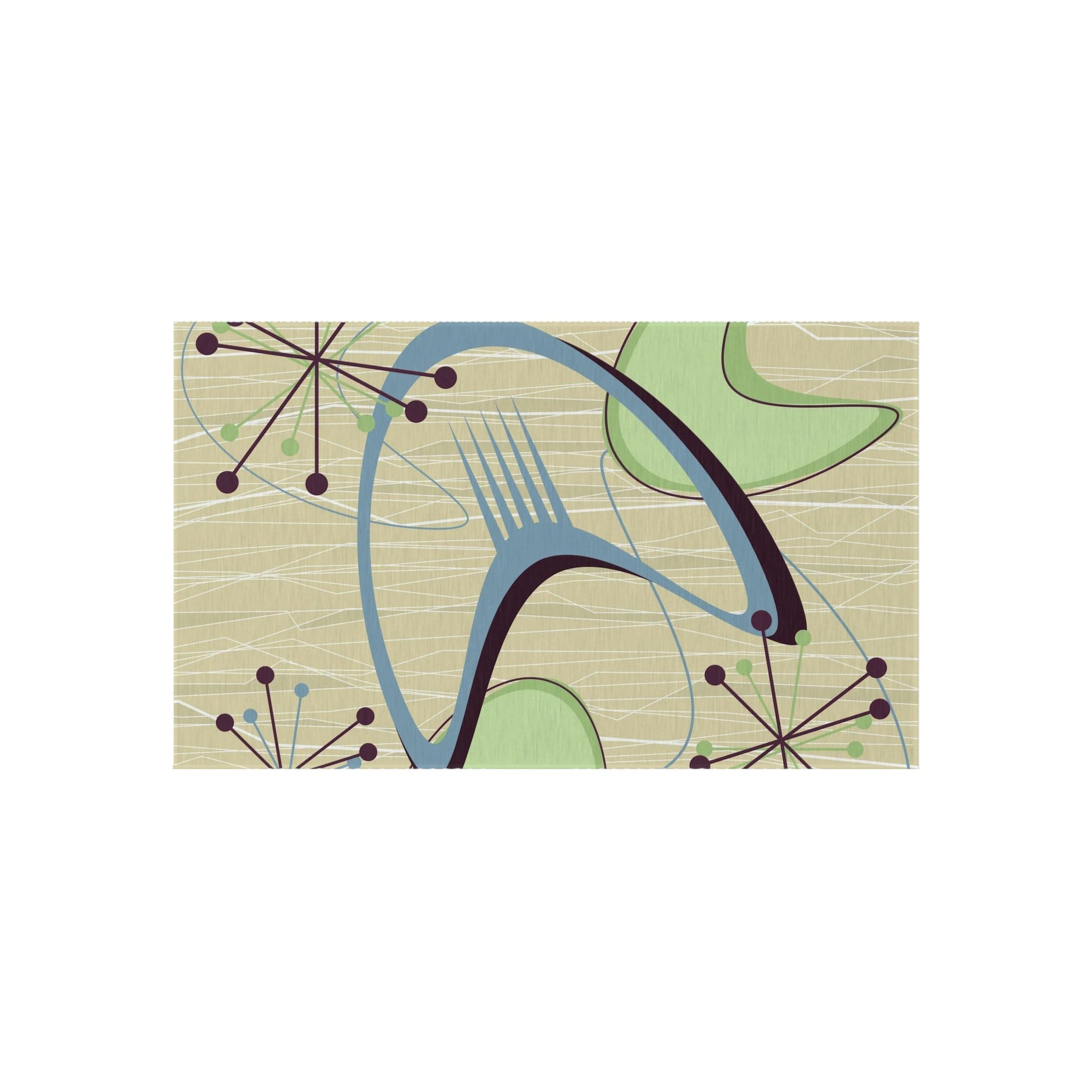 Mid Century Modern Atomic Boomerang, Green, Blue, Starburst, Retro Indoor, Outdoor Rug Home Decor 36" × 60"