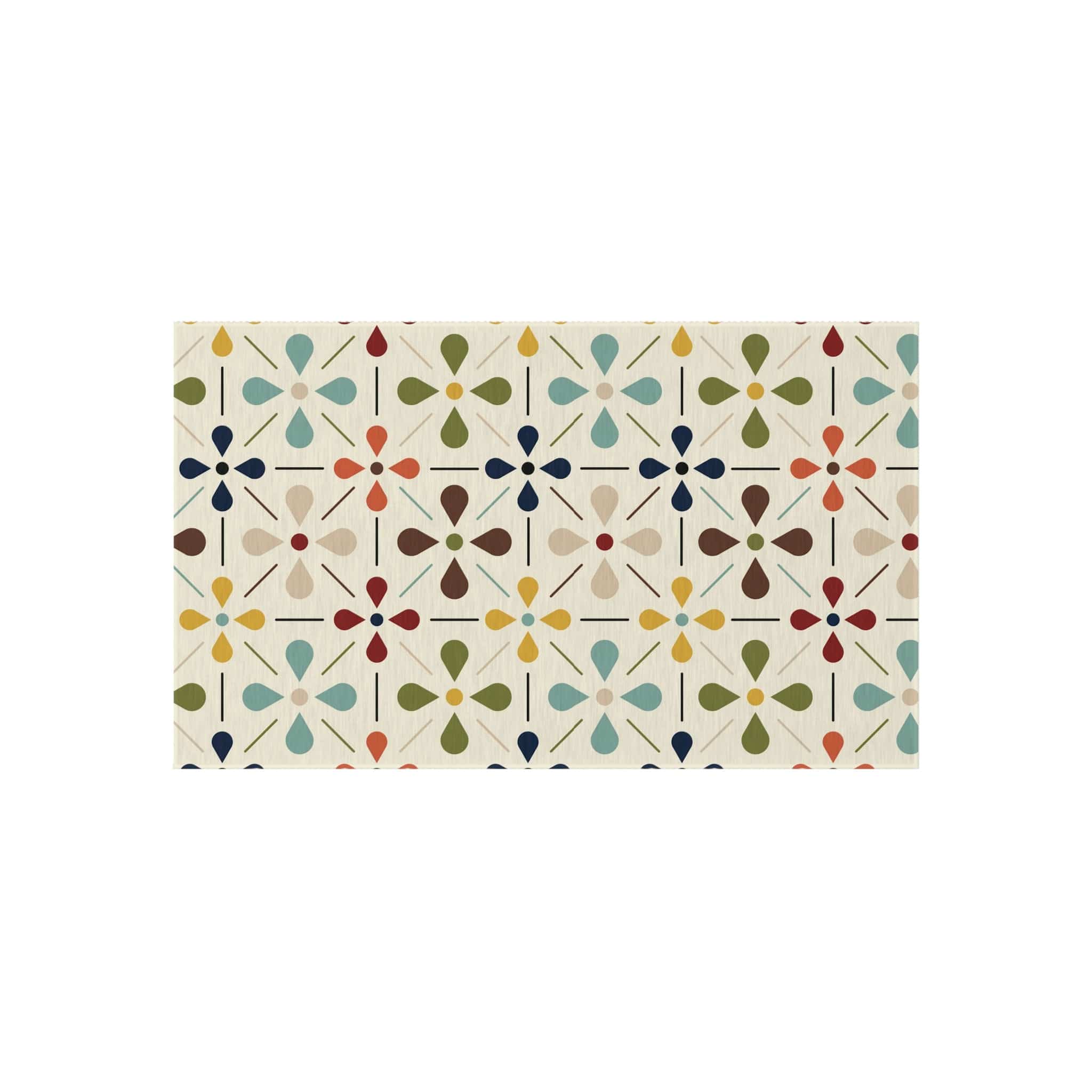 Mid Century Modern, Indoor/Outdoor, Scandinavian Flower, Retro, Orange, Brown, Green, Yellow, Aqua Blue, Outdoor Rug Home Decor 36" × 60"