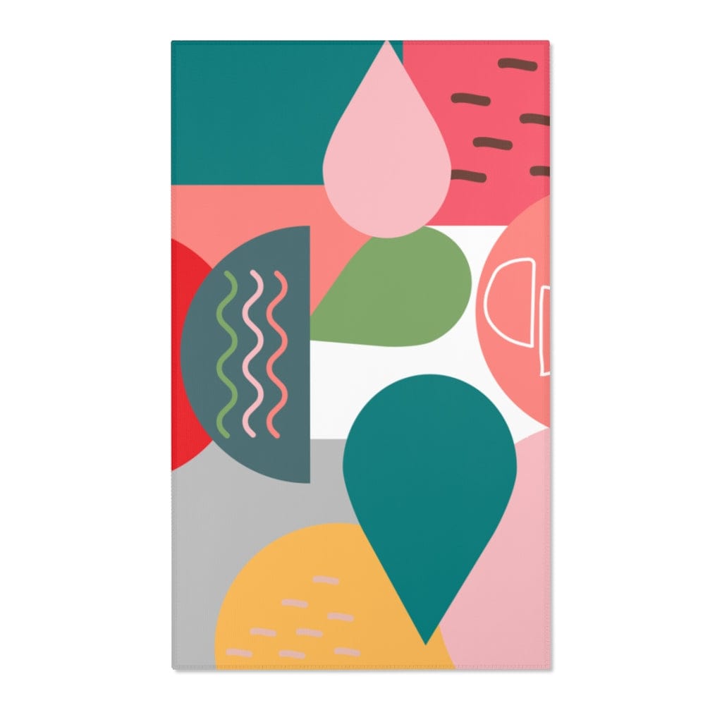 Retro Rug Boho Mid Century Modern Geometric Teal, Pink, Yellow, Green,  Living Room, Bedroom, Entry Area Rugs Home Decor 36" × 60"
