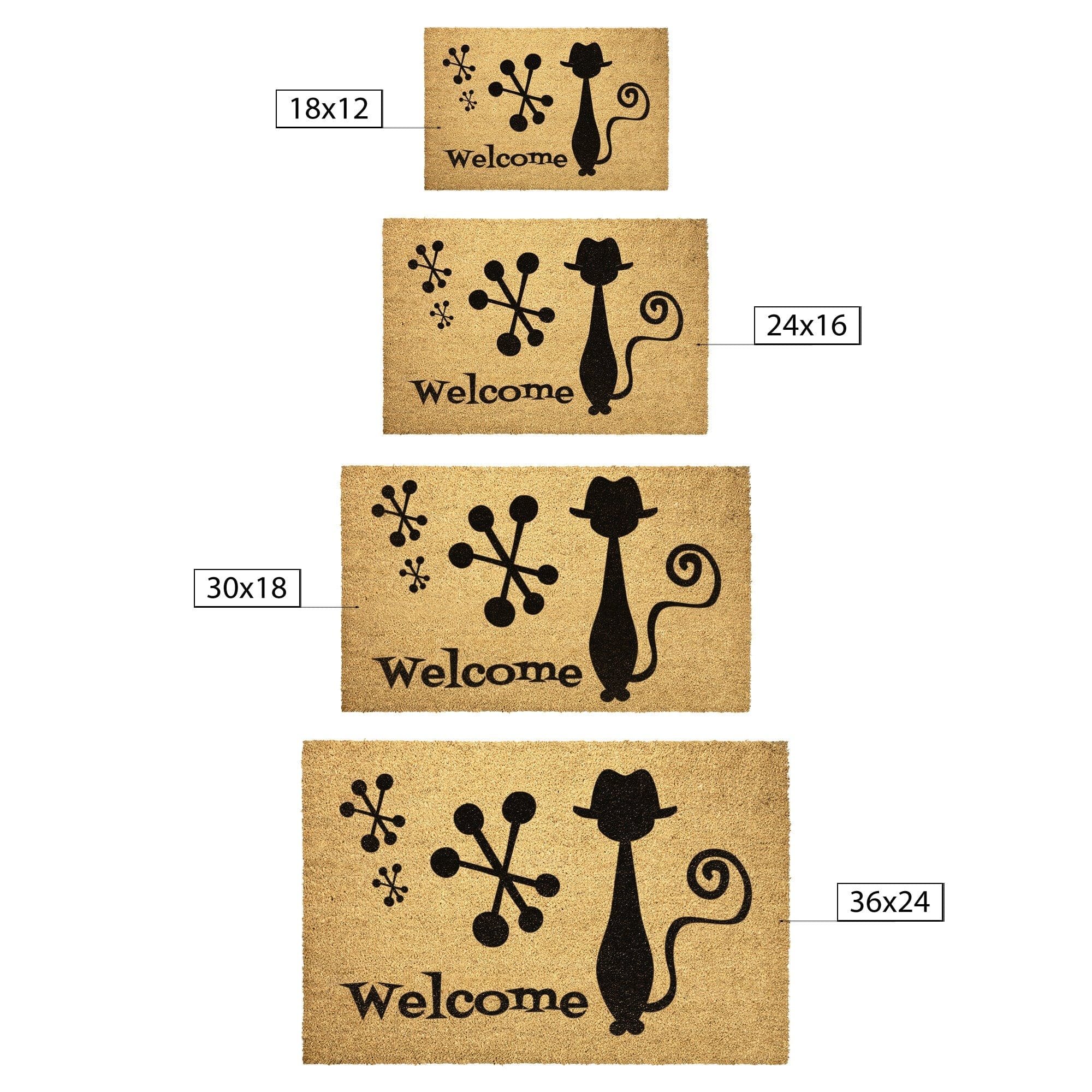Atomic Living Welcome Mat, Atomic Hipster Cat Mid Century Modern Outdoor Entry Mat Home Goods 36x24