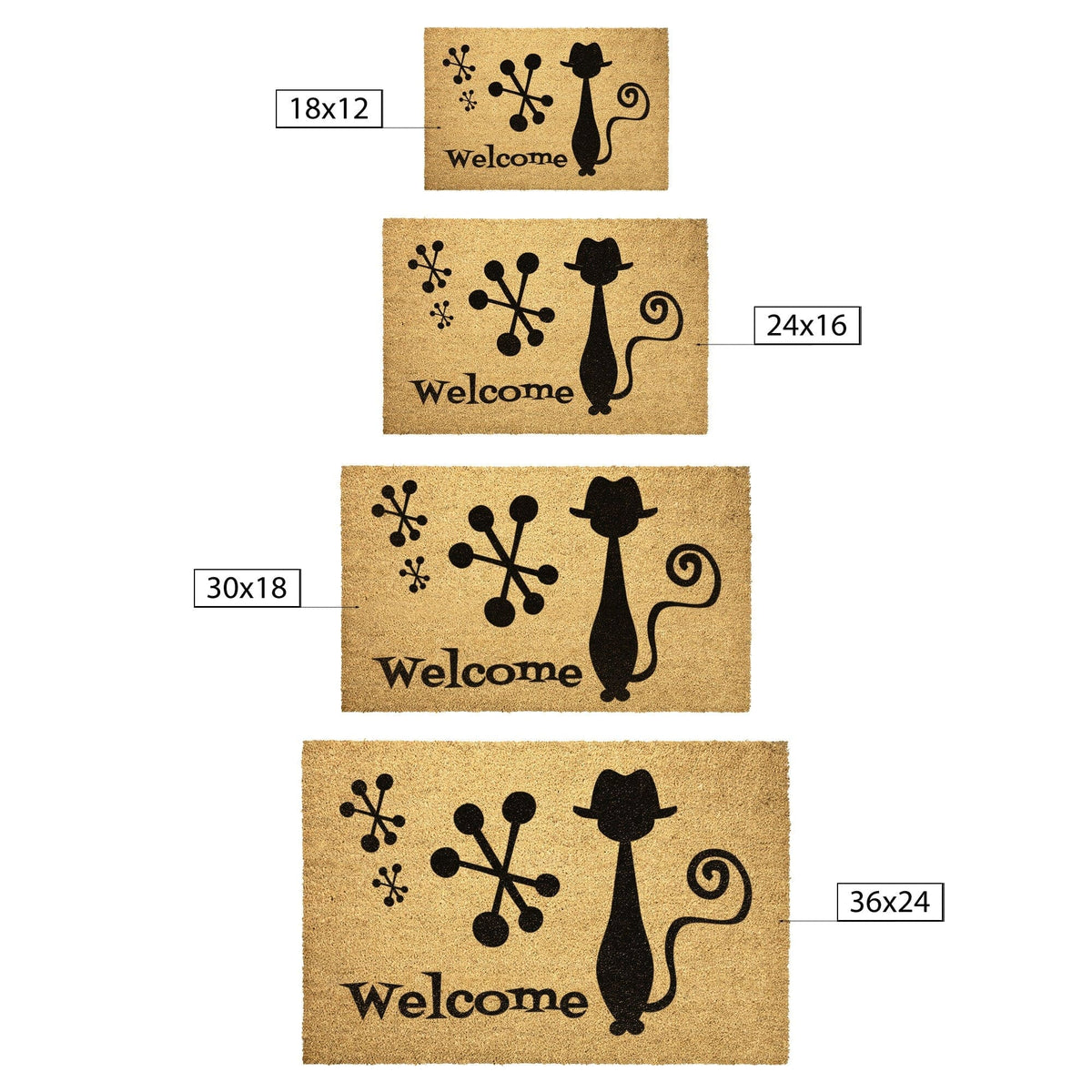 Atomic Living Welcome Mat, Atomic Hipster Cat Mid Century Modern Outdoor Entry Mat Home Goods 36x24