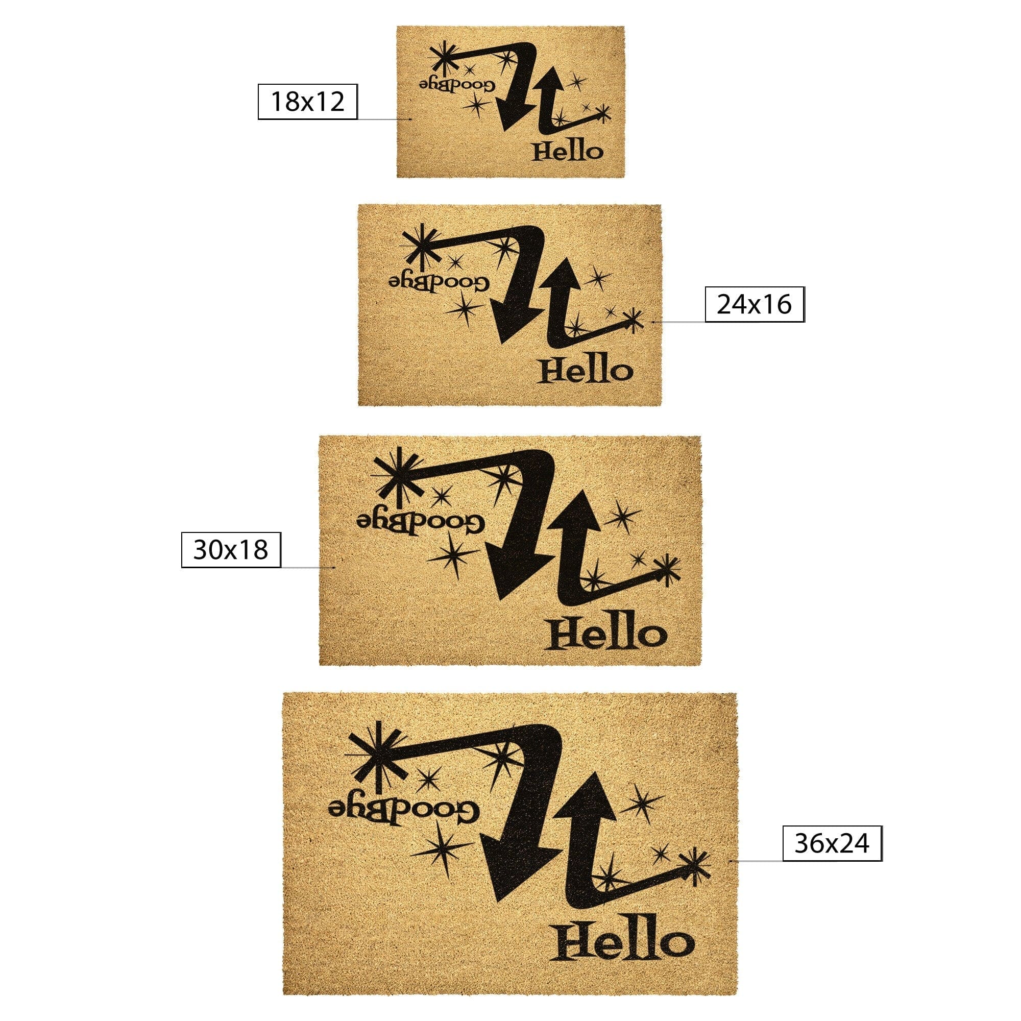 Mid Century Modern, Hello, Good Bye, Retro Welcome Door Mat Home Goods 36x24