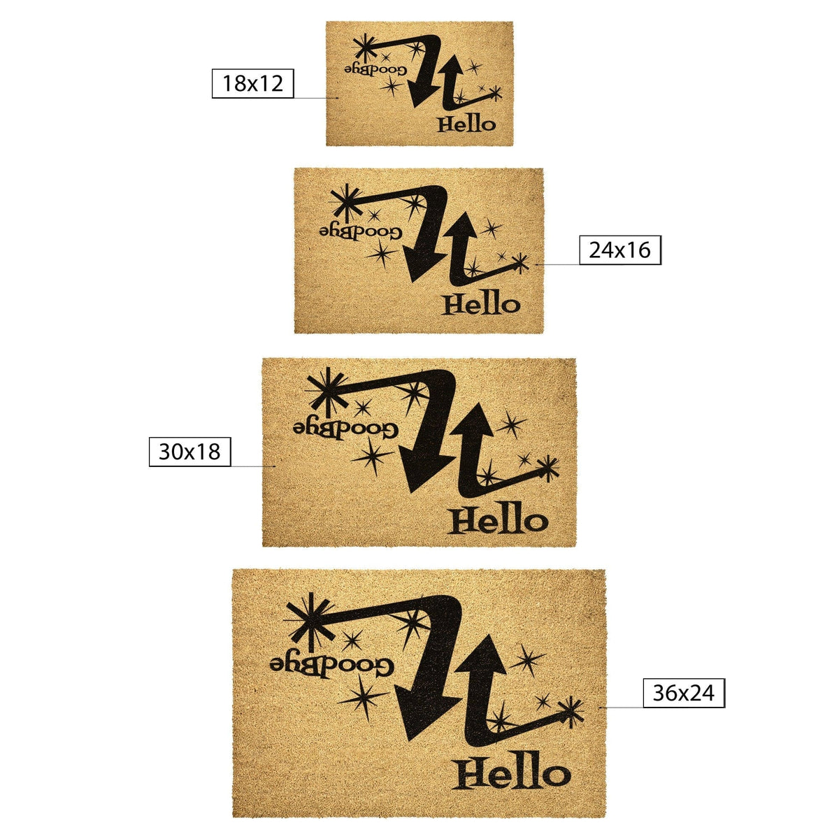 Mid Century Modern, Hello, Good Bye, Retro Welcome Door Mat Home Goods 36x24