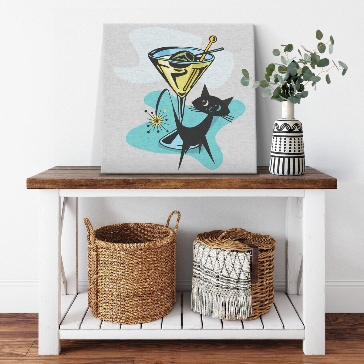 Atomic Cat, Martini Time, Cocktail, Retro Mid Mod Retro Wall Art Wall Art 36x36 / .75
