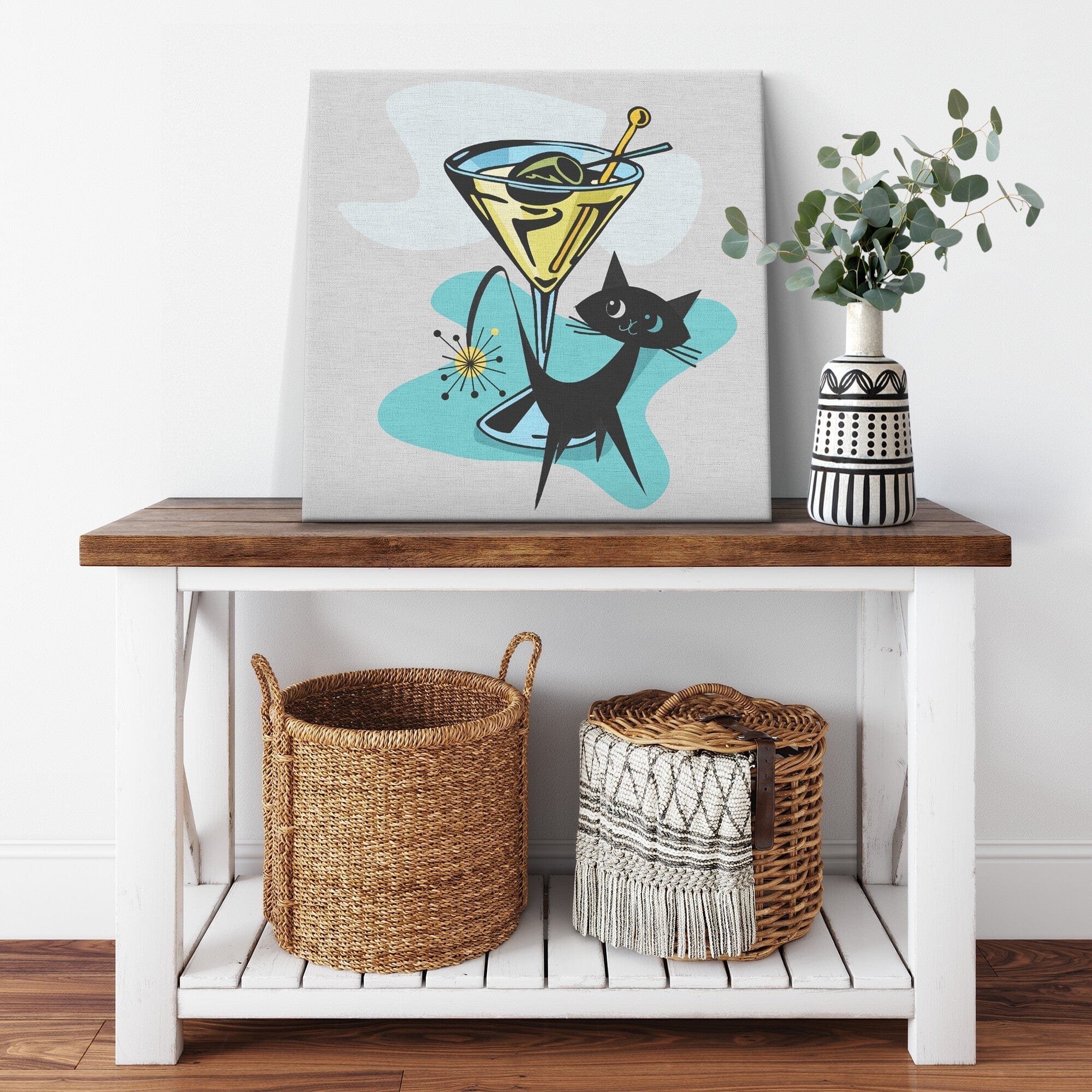 Atomic Cat, Martini Time, Cocktail, Retro Mid Mod Retro Wall Art Wall Art 36x36 / .75