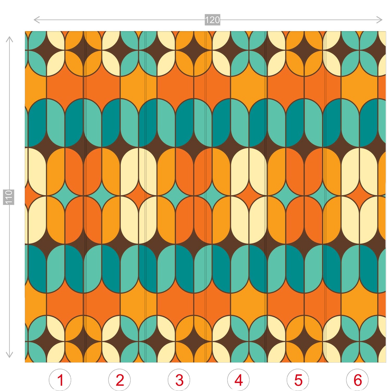 Mid Century Modern Peel And Stick Wallpaper, Orange, Teal Blue, Geometric Groovy 70s Wall Murals - Mid Century Modern Gal