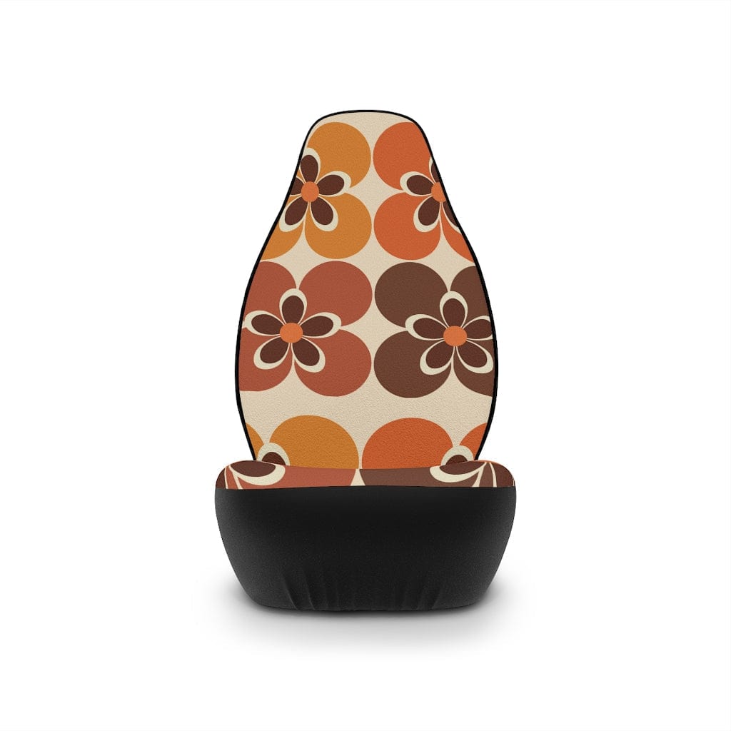 60's 70's Retro Boho, Mid Mod Daisy, Groovy, Flower Power, Hippie, Hipster, Beige, Orange, Brown, Mid Century Modern Car Seat Covers All Over Prints 48.03" × 18.50" / Black