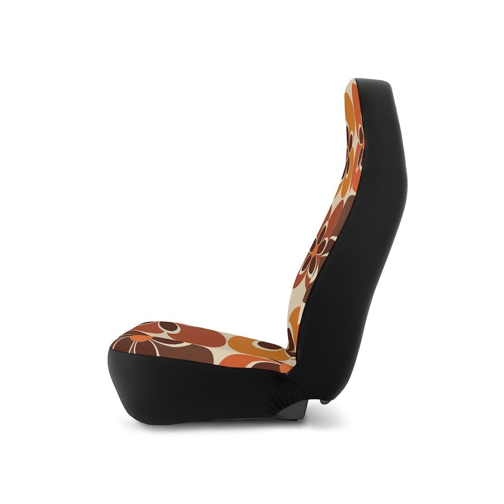 60's 70's Retro Boho, Mid Mod Daisy, Groovy, Flower Power, Hippie, Hipster, Beige, Orange, Brown, Mid Century Modern Car Seat Covers All Over Prints 48.03" × 18.50" / Black