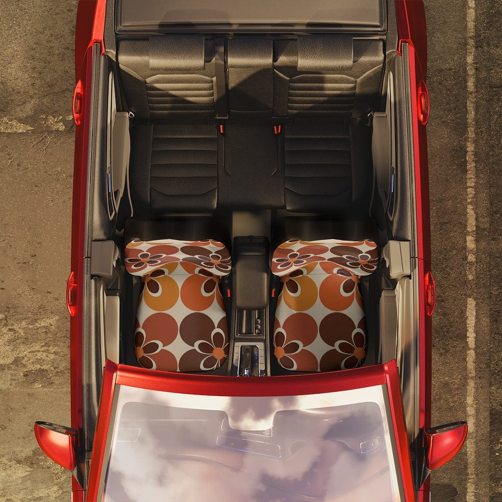 60's 70's Retro Boho, Mid Mod Daisy, Groovy, Flower Power, Hippie, Hipster, Beige, Orange, Brown, Mid Century Modern Car Seat Covers All Over Prints 48.03" × 18.50" / Black