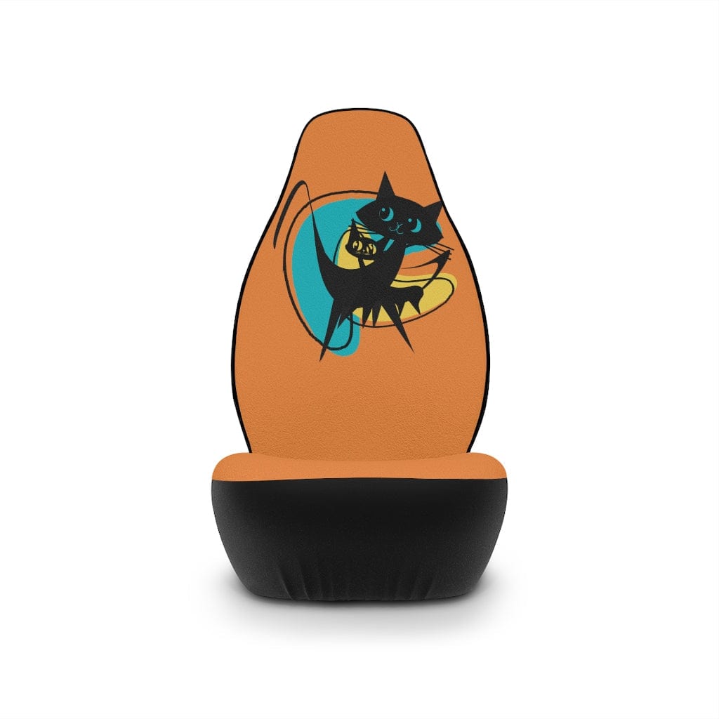 Atomic Cat, Cool Cats, Retro Car Seat Covers, Orange, Teal, Black, Mid Mod Boomerang All Over Prints 48.03" × 18.50" / Black