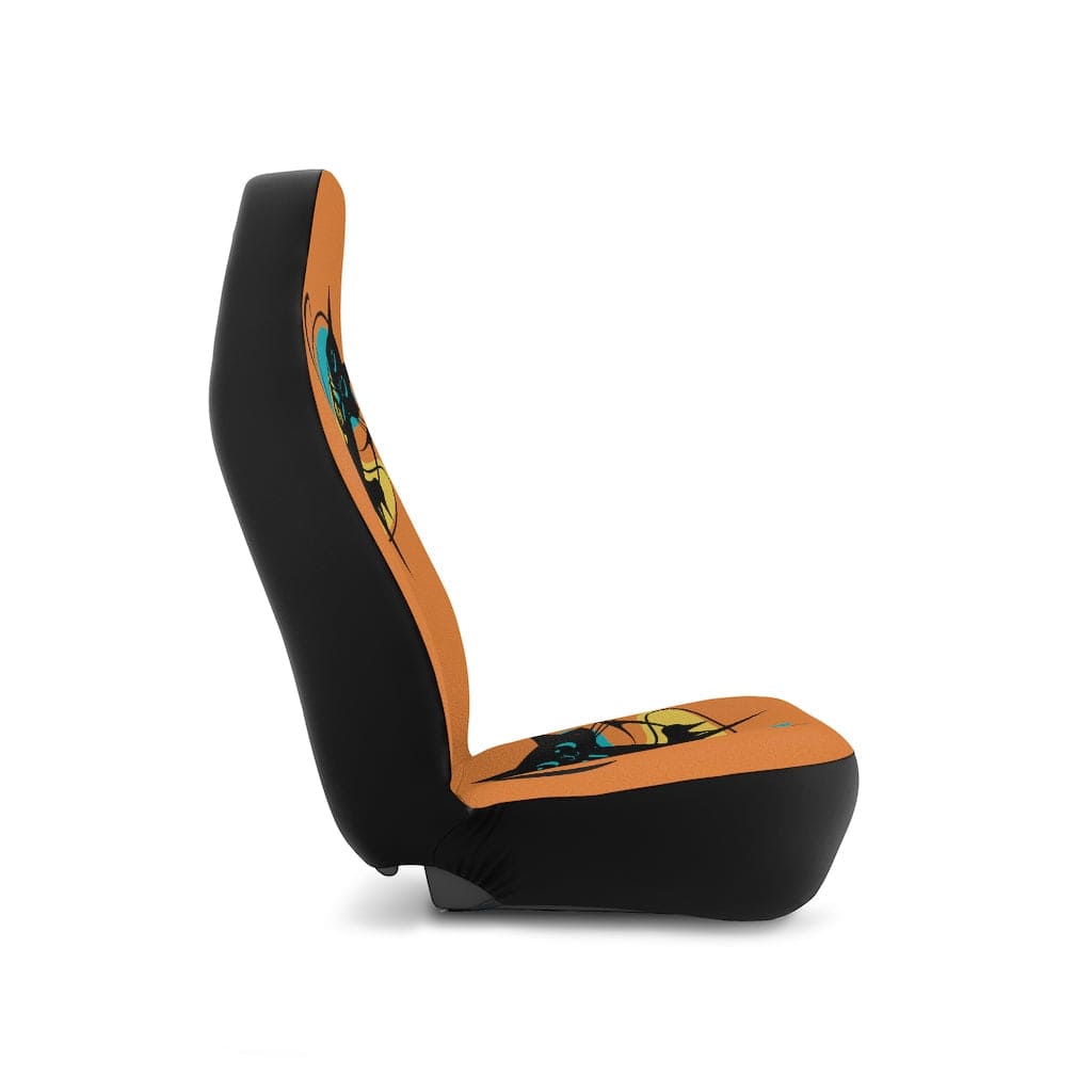Atomic Cat, Cool Cats, Retro Car Seat Covers, Orange, Teal, Black, Mid Mod Boomerang All Over Prints 48.03" × 18.50" / Black