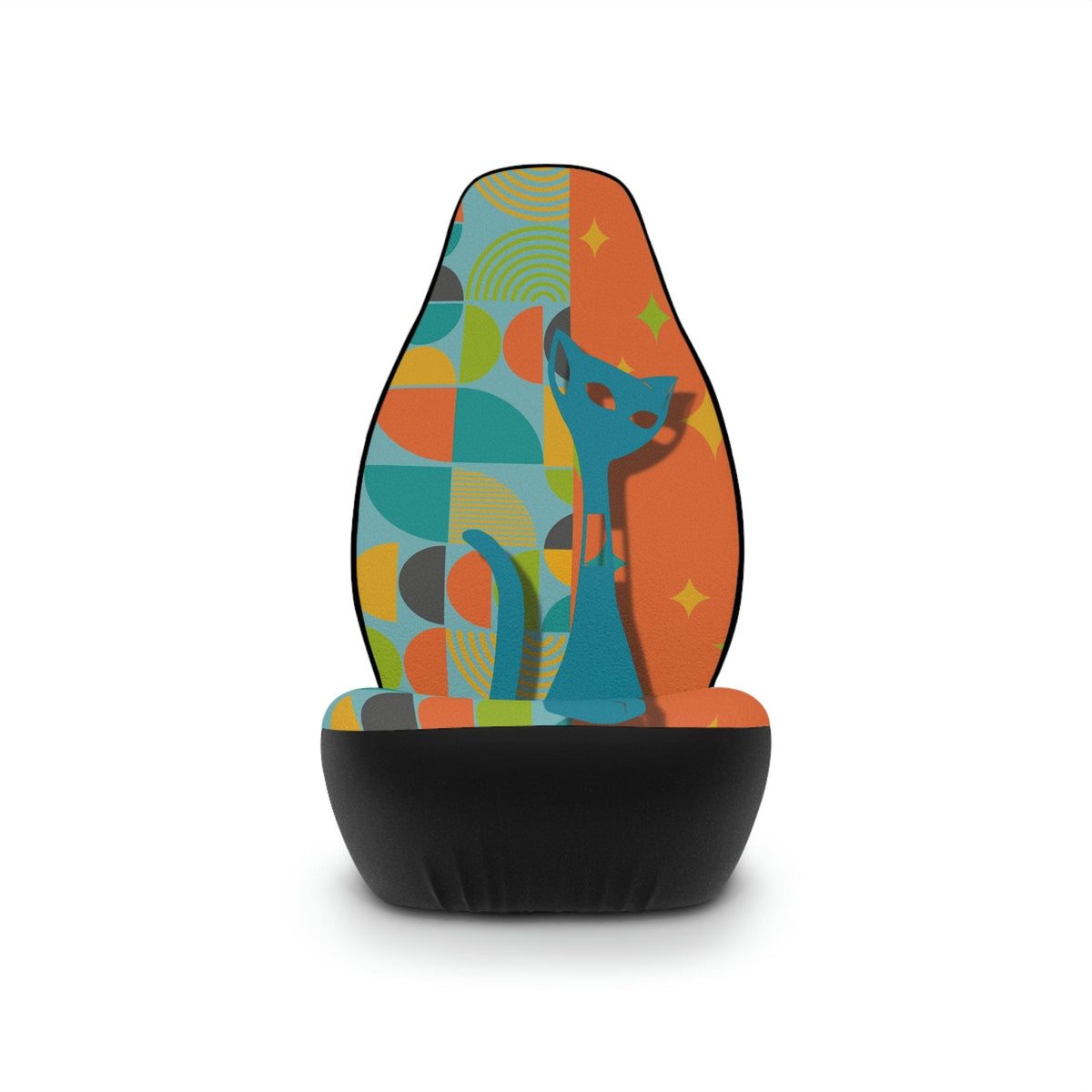 Atomic Cat, Mid Century Modern, Orange, Teal, Starburst, Retro, Fun, Bold, Beautiful Hipster Mod Car Seat Covers All Over Prints 48.03" × 18.50" / Black