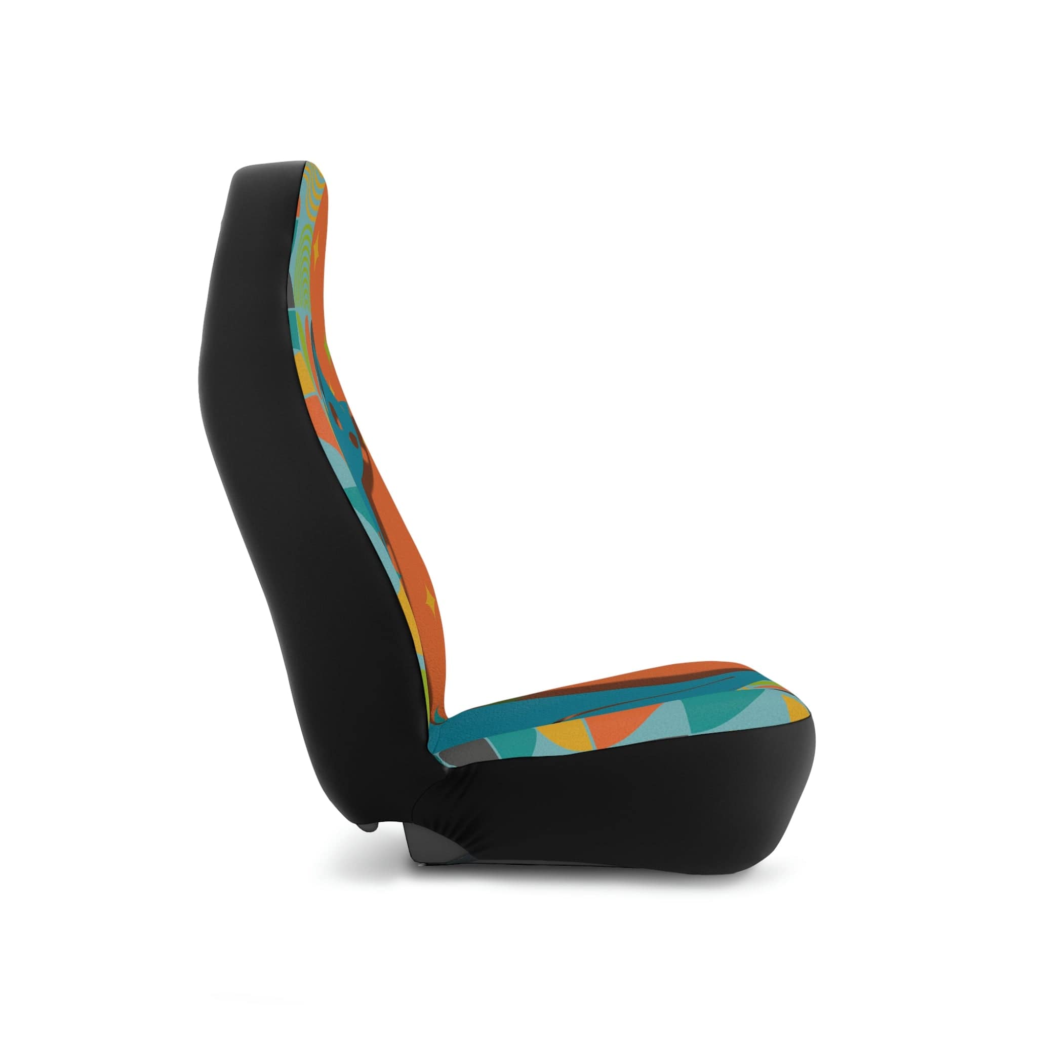 Atomic Cat, Mid Century Modern, Orange, Teal, Starburst, Retro, Fun, Bold, Beautiful Hipster Mod Car Seat Covers All Over Prints 48.03" × 18.50" / Black