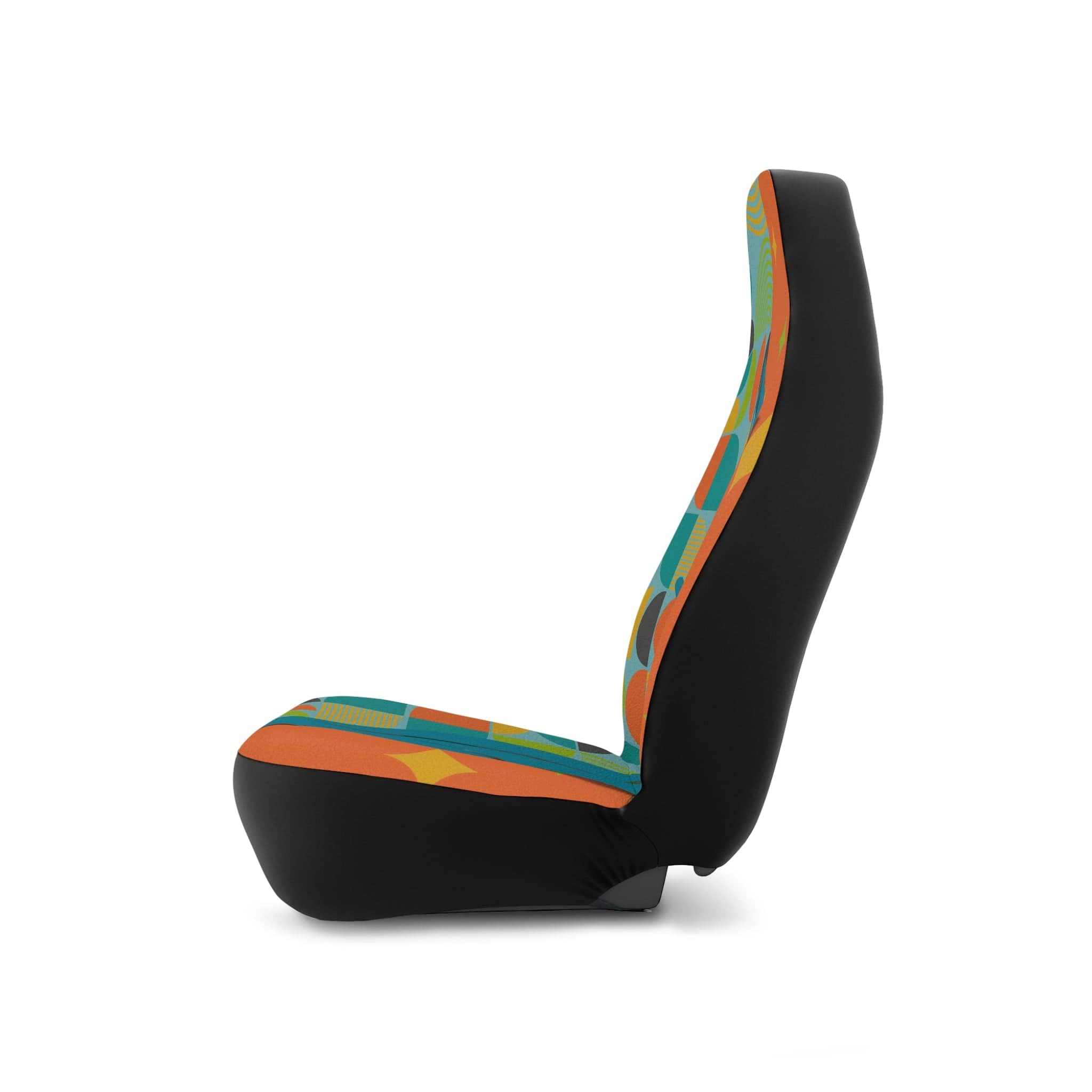 Atomic Cat, Mid Century Modern, Orange, Teal, Starburst, Retro, Fun, Bold, Beautiful Hipster Mod Car Seat Covers All Over Prints 48.03" × 18.50" / Black