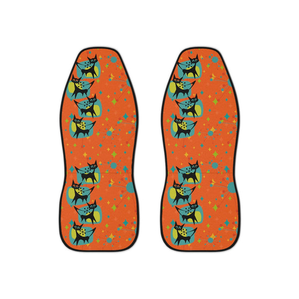 Crazy Cat Lady, Crazy Cat Mom, Kitschy Cute, Atomic Cat, Mid Century Modern Atomic Starburst, Orange, Teal, Yellow Retro Car Seat Covers
