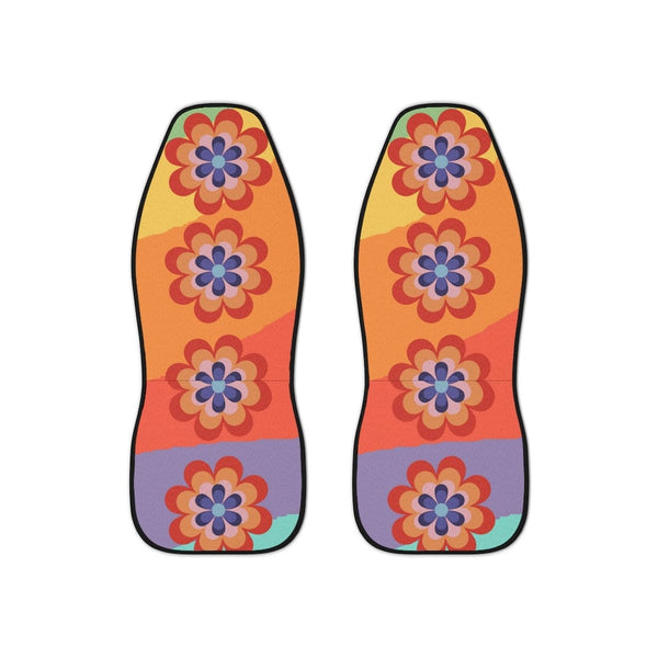 Hippie 70's Retro Rainbow, Mod Flower Power, Pink, Purple, Orange, Red Mid Mod Car Seat Covers