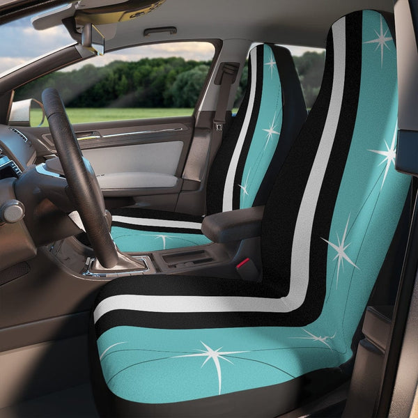 Mid Century Modern Car Seat Covers, Black, Turquoise, White, Starburst MCM Mid Mod Atomic Living Car Accessories