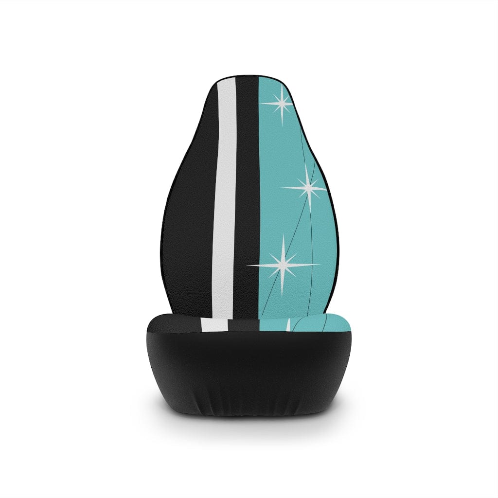 Mid Century Modern Car Seat Covers, Black, Turquoise, White, Starburst MCM Mid Mod Atomic Living Car Accessories All Over Prints 48.03" × 18.50" / Black