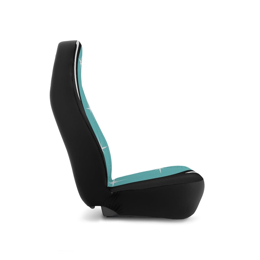 Mid Century Modern Car Seat Covers, Black, Turquoise, White, Starburst MCM Mid Mod Atomic Living Car Accessories All Over Prints 48.03" × 18.50" / Black