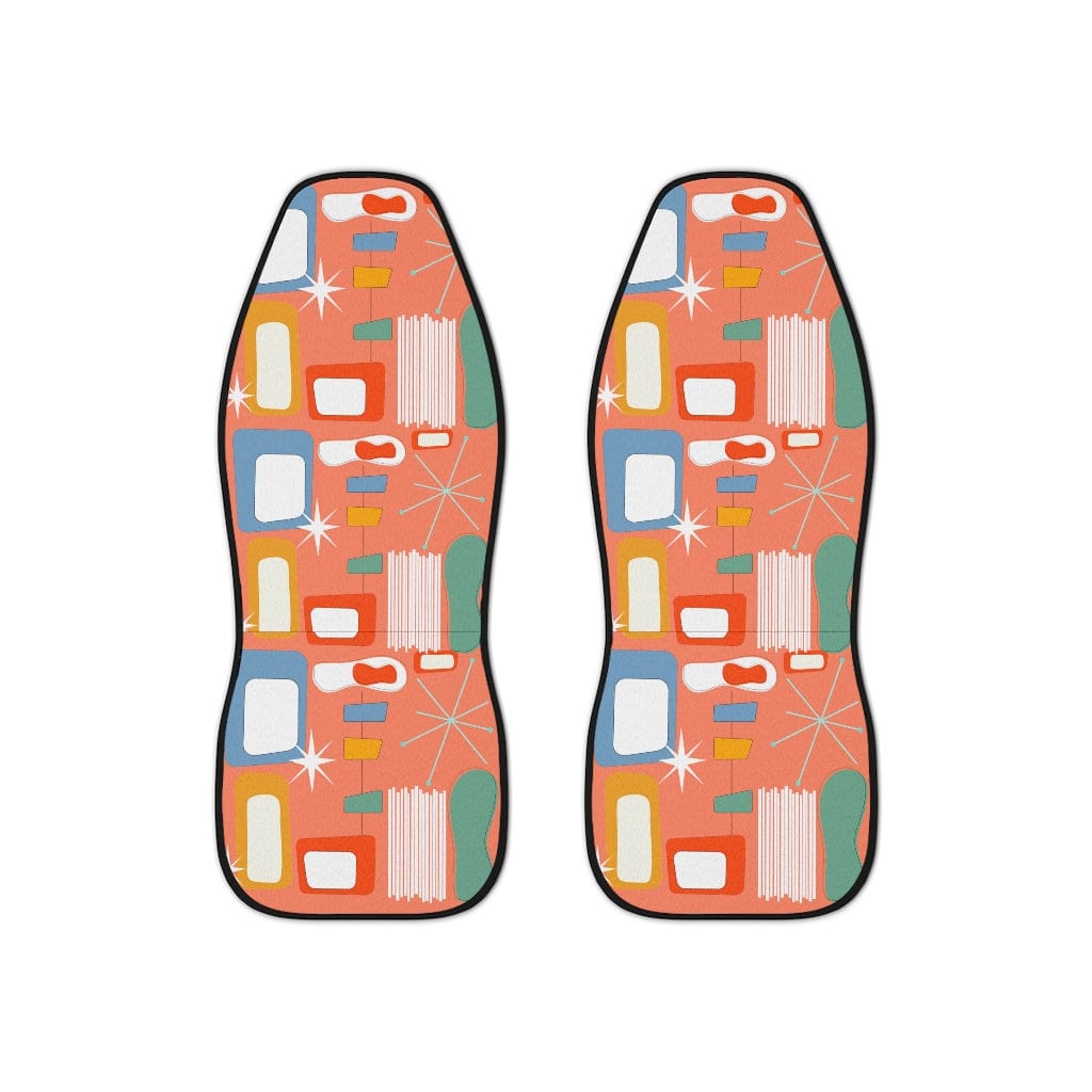 Mid Century Modern, Retro Car Seat Covers, Geometric, Tangerine Orange, Blue, Red, Green Groovy, Funky Mid Mod Car Accessories All Over Prints 48.03" × 18.50" / Black