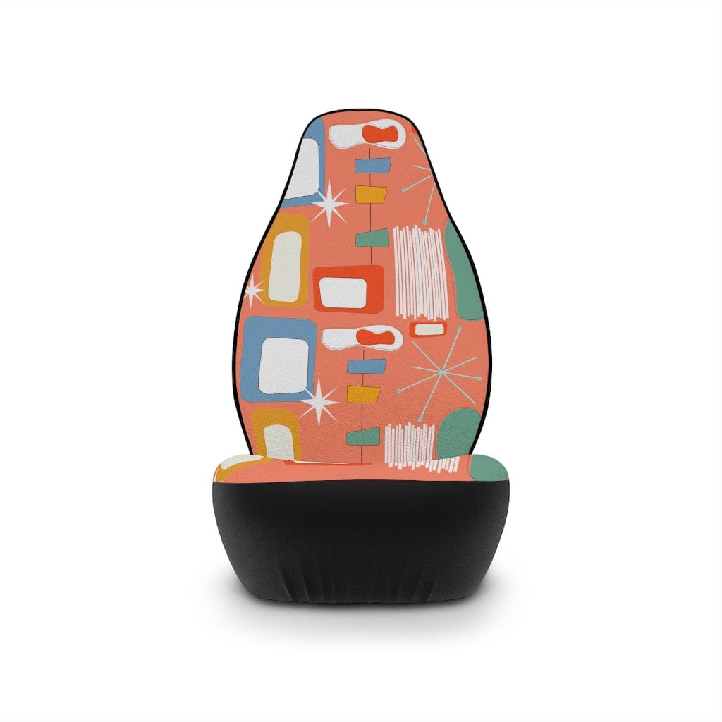 Mid Century Modern, Retro Car Seat Covers, Geometric, Tangerine Orange, Blue, Red, Green Groovy, Funky Mid Mod Car Accessories All Over Prints 48.03" × 18.50" / Black