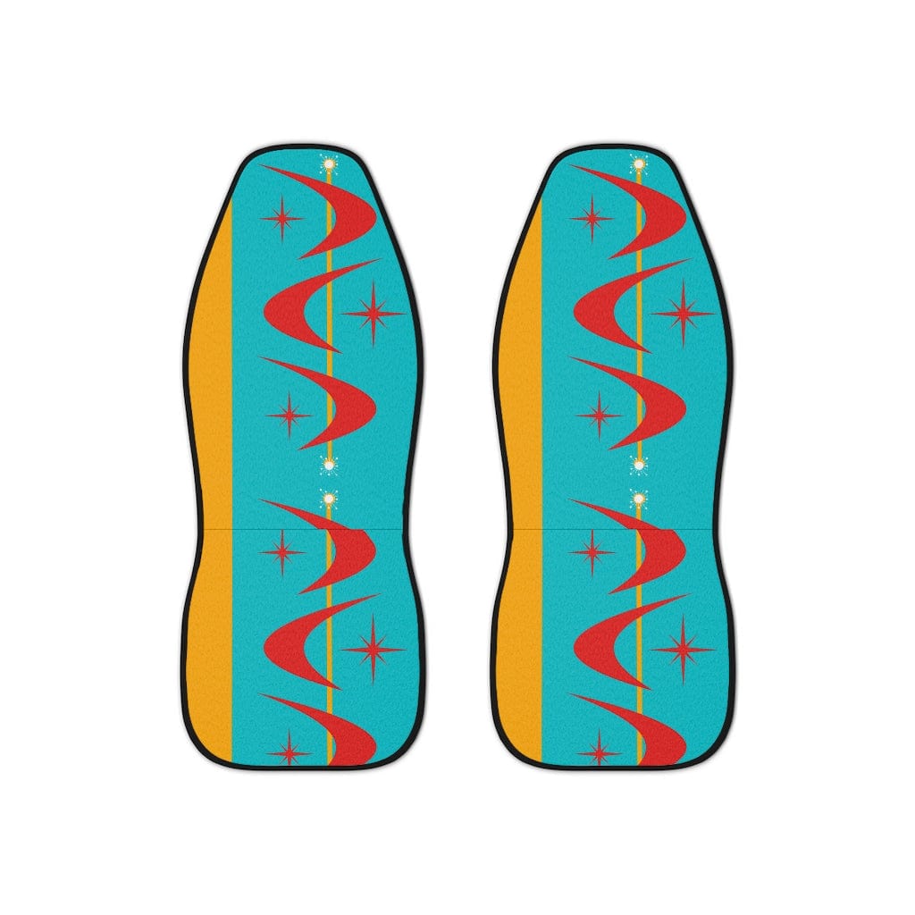 Mid Mod, Atomic Boomerang Turquoise Blue, Red, Retro Car Seat Covers 48.03" × 18.50" / Black