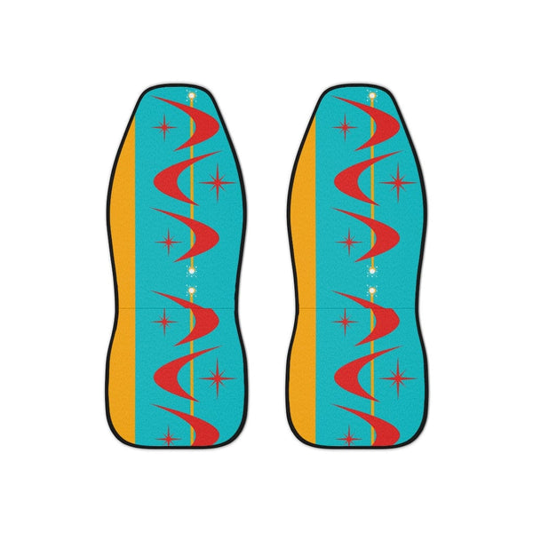 Mid Mod, Atomic Boomerang Turquoise Blue, Red, Retro Car Seat Covers