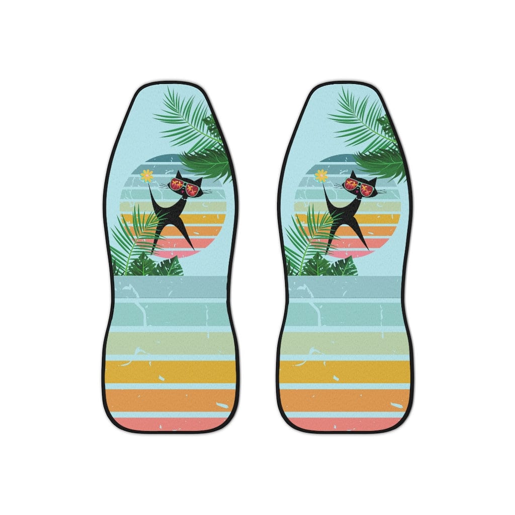 Mod Cat, Palm Spring, Cali, Florida, Tropical, Retro Groovy, Aqua, Pink, Mid Mod Car Seat Covers All Over Prints 48.03" × 18.50" / Black