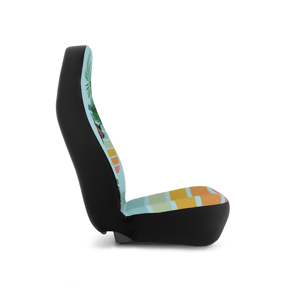 Mod Cat, Palm Spring, Cali, Florida, Tropical, Retro Groovy, Aqua, Pink, Mid Mod Car Seat Covers All Over Prints 48.03" × 18.50" / Black