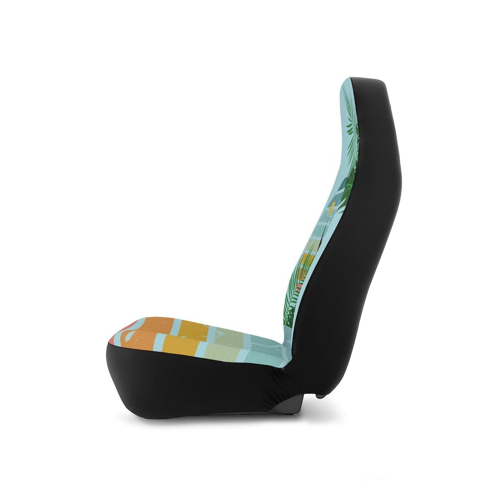 Mod Cat, Palm Spring, Cali, Florida, Tropical, Retro Groovy, Aqua, Pink, Mid Mod Car Seat Covers All Over Prints 48.03" × 18.50" / Black