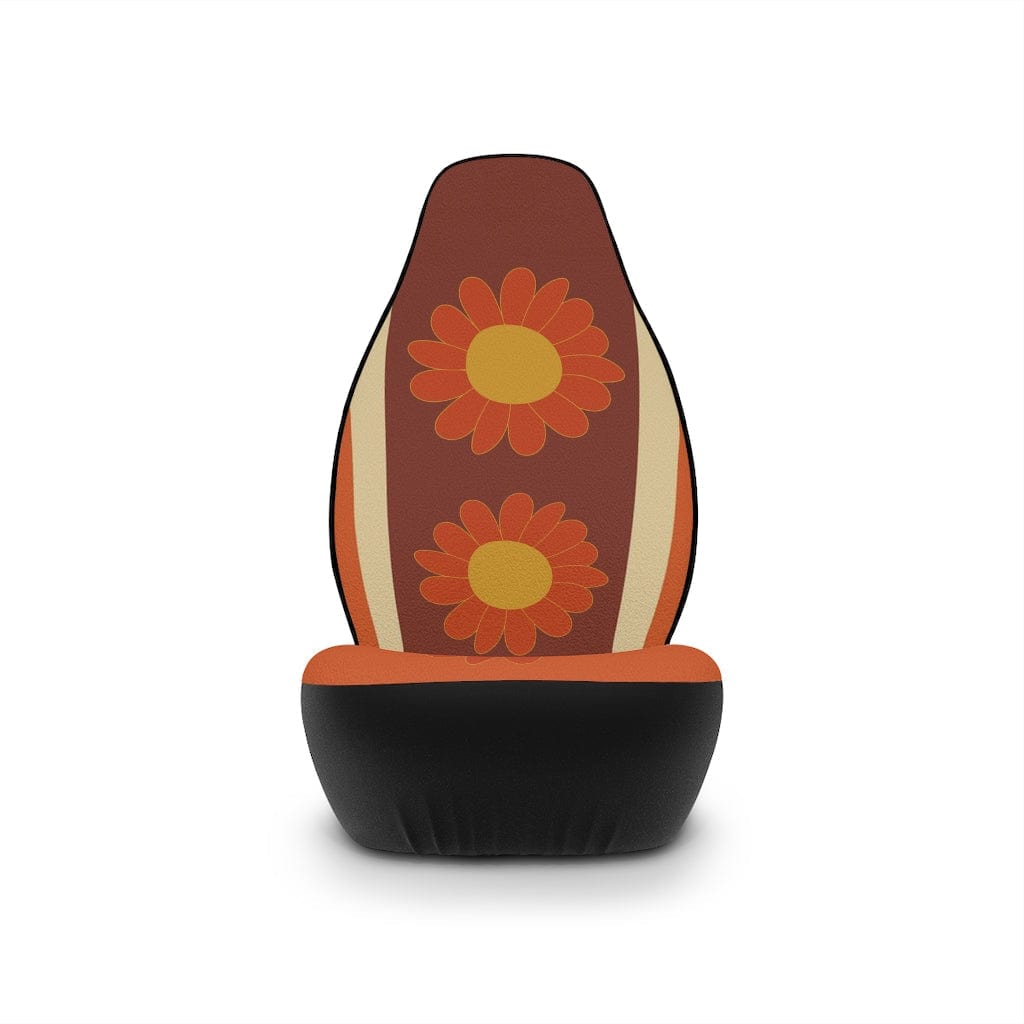 Retro 60's 70's, Mod Boho Flower, Brown, Orange, Yellow, MCM Groovy Sunburst, Mid Century Modern Car Seat Covers All Over Prints 48.03" × 18.50" / Black