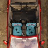 Retro Car Seat Covers, Atomic Aqua Blue, Mod Cat, Mid Century Modern Starburst, MCM Car Accessories All Over Prints 48.03" × 18.50" / Black Mid Century Modern Gal