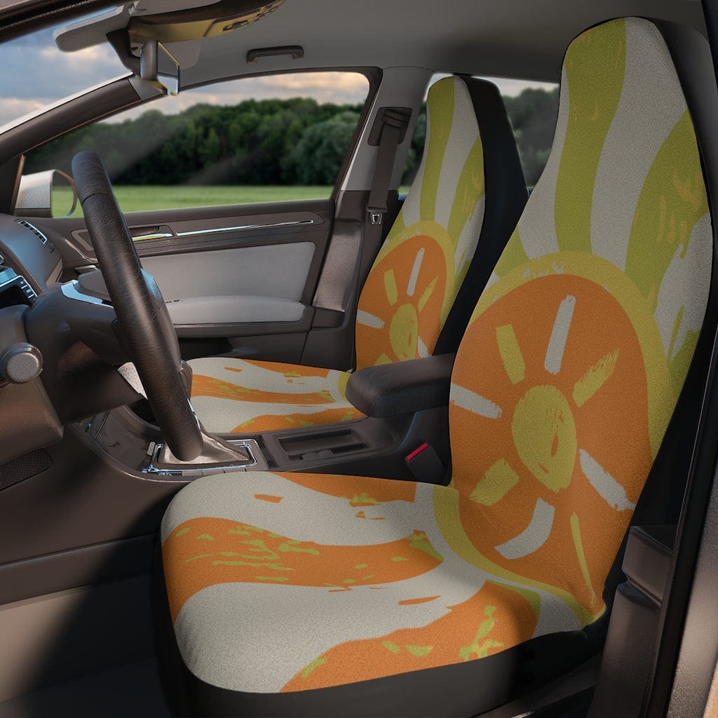 Retro Car Seat Covers, Groovy Green, Orange, Sunburst, 70&