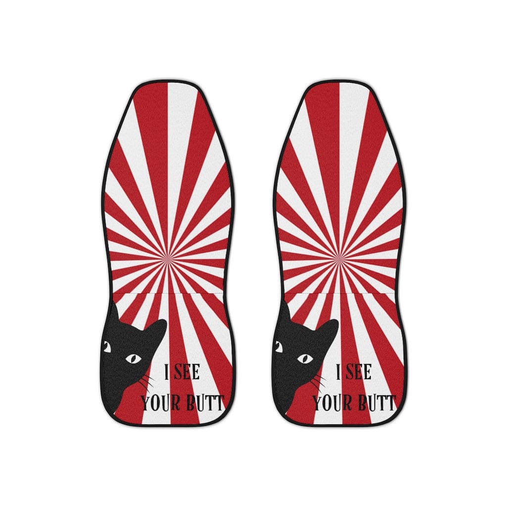 Retro Car Seat Covers, Red, Funny Mod Cat, I See Your Butt 48.03" × 18.50" / Black