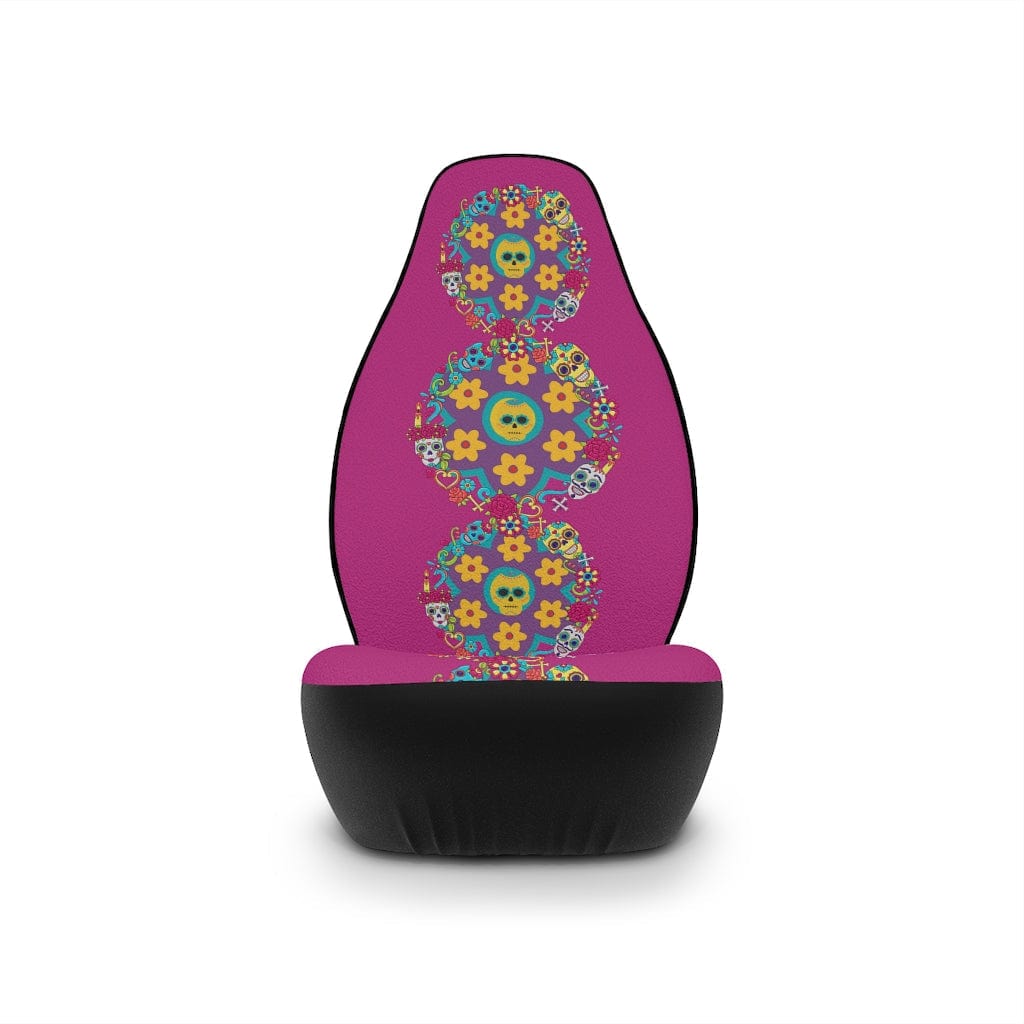 Sugar Skull Car Accessories, Car Seat Covers, Retro Flowers, Purple, Yellow, Blue Hipster Car All Over Prints 48.03" × 18.50" / Black