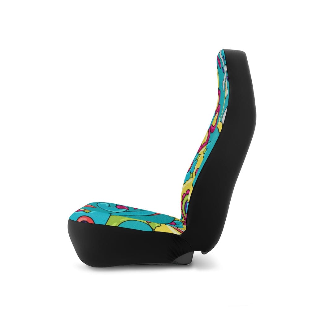 Sugar Skull Car Seat Covers, Aqua Blue, Floral, Mid Mod Retro Flowers, Groovy Car Accessories All Over Prints 48.03" × 18.50" / Black