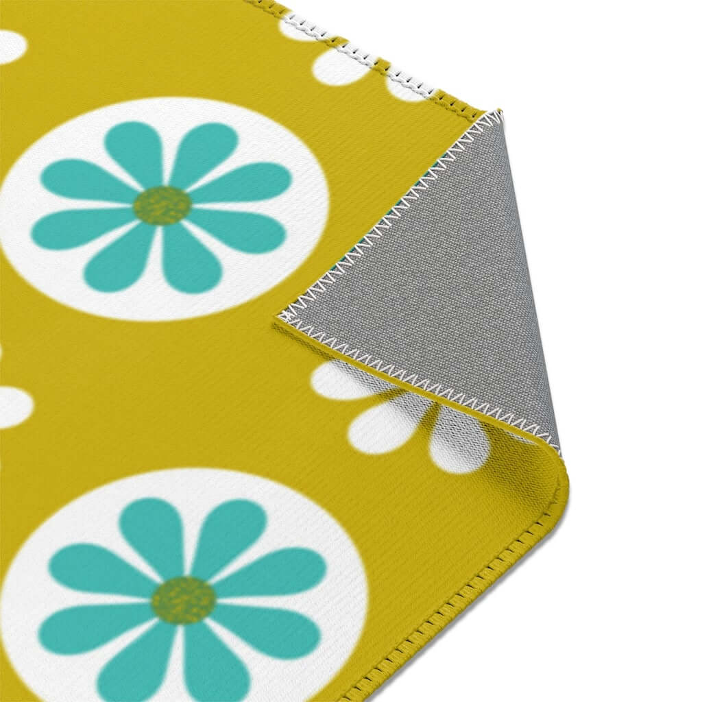 70's Mod Daisy Retro Floral White, Turquoise Blue, Lime Green Mid Century Area Rugs Home Decor 48" × 72"