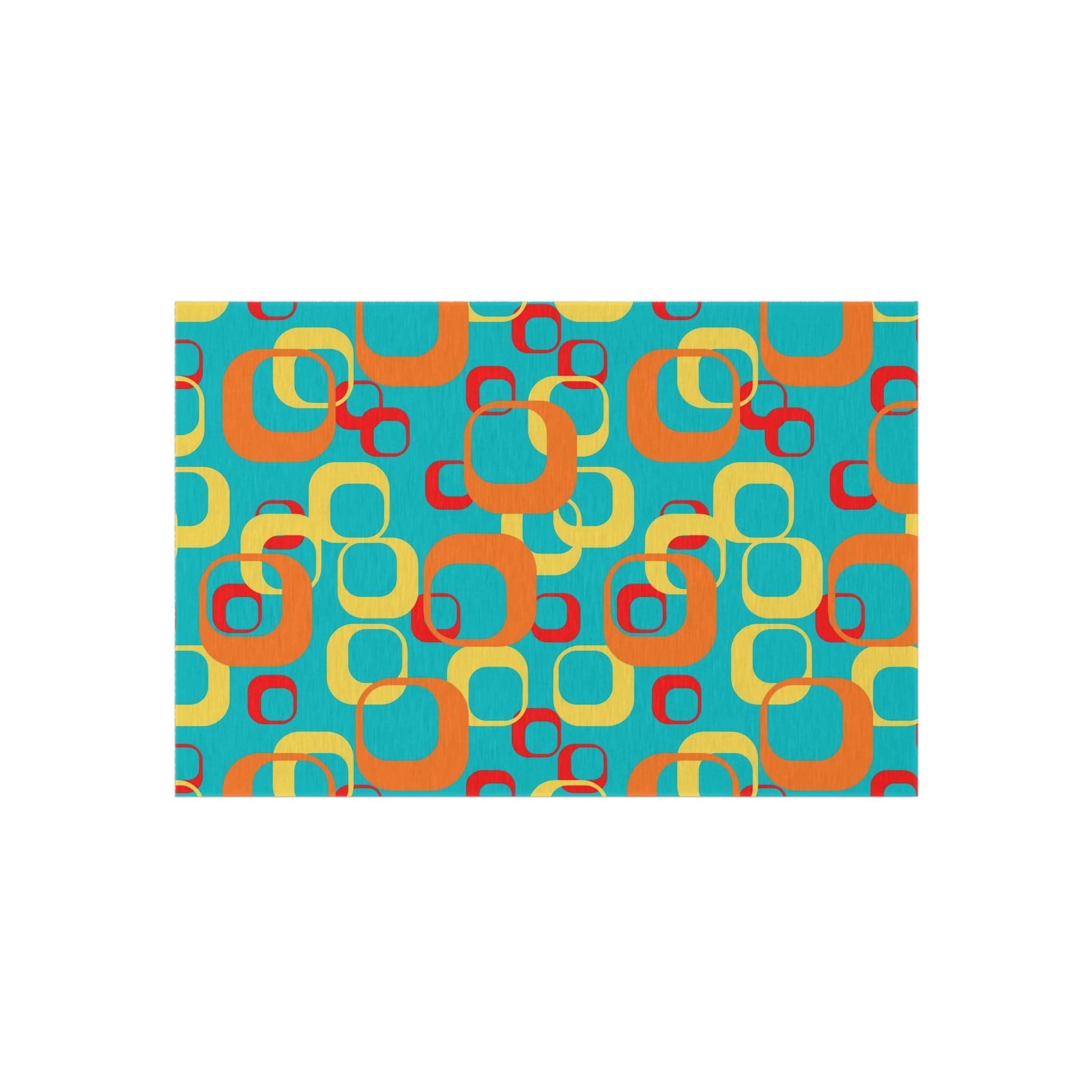 Mid Century Modern Aqua, Yellow, Red, Geometric, Retro Indoor, Outdoor Rug Home Decor 48" × 72"