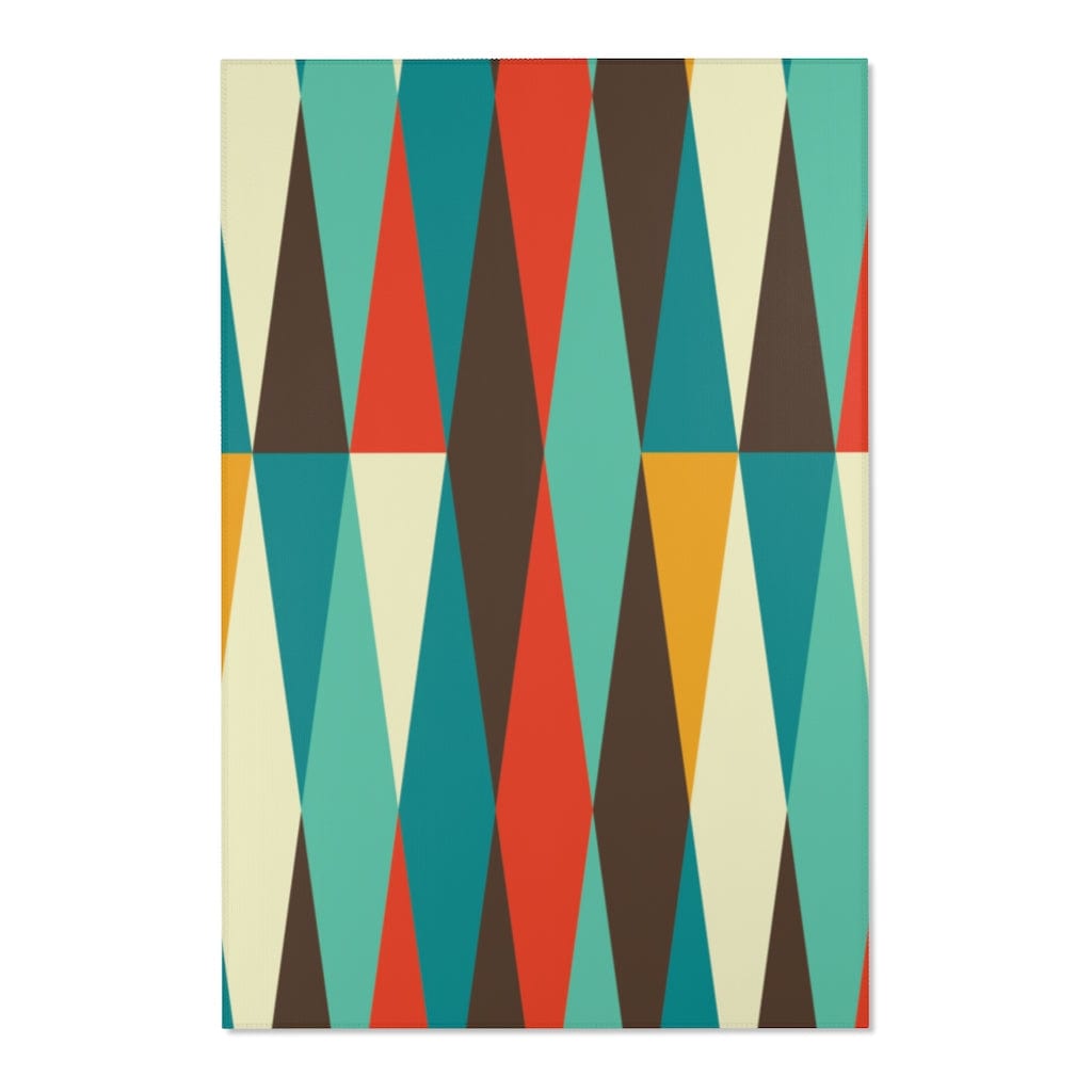 Mid Century Modern Area Rug Abstract Brown, Teal, Burnt Orange, Mustard Yellow Retro MCM Home Decor Home Decor 48" × 72"