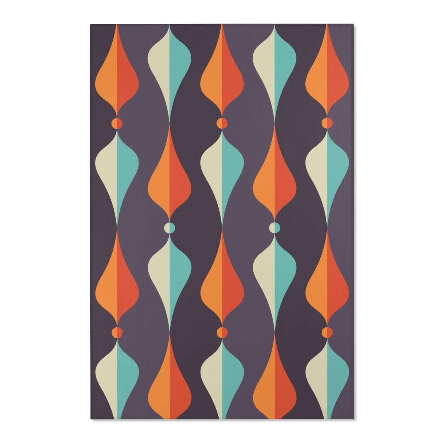 Mid Century Modern Area Rug, Geometric Groovy Wave Lanterns, Eggplant Purple, Orange, Mustard Yellow, Teal, Retro Home Mod Home Decor Home Decor 48" × 72"