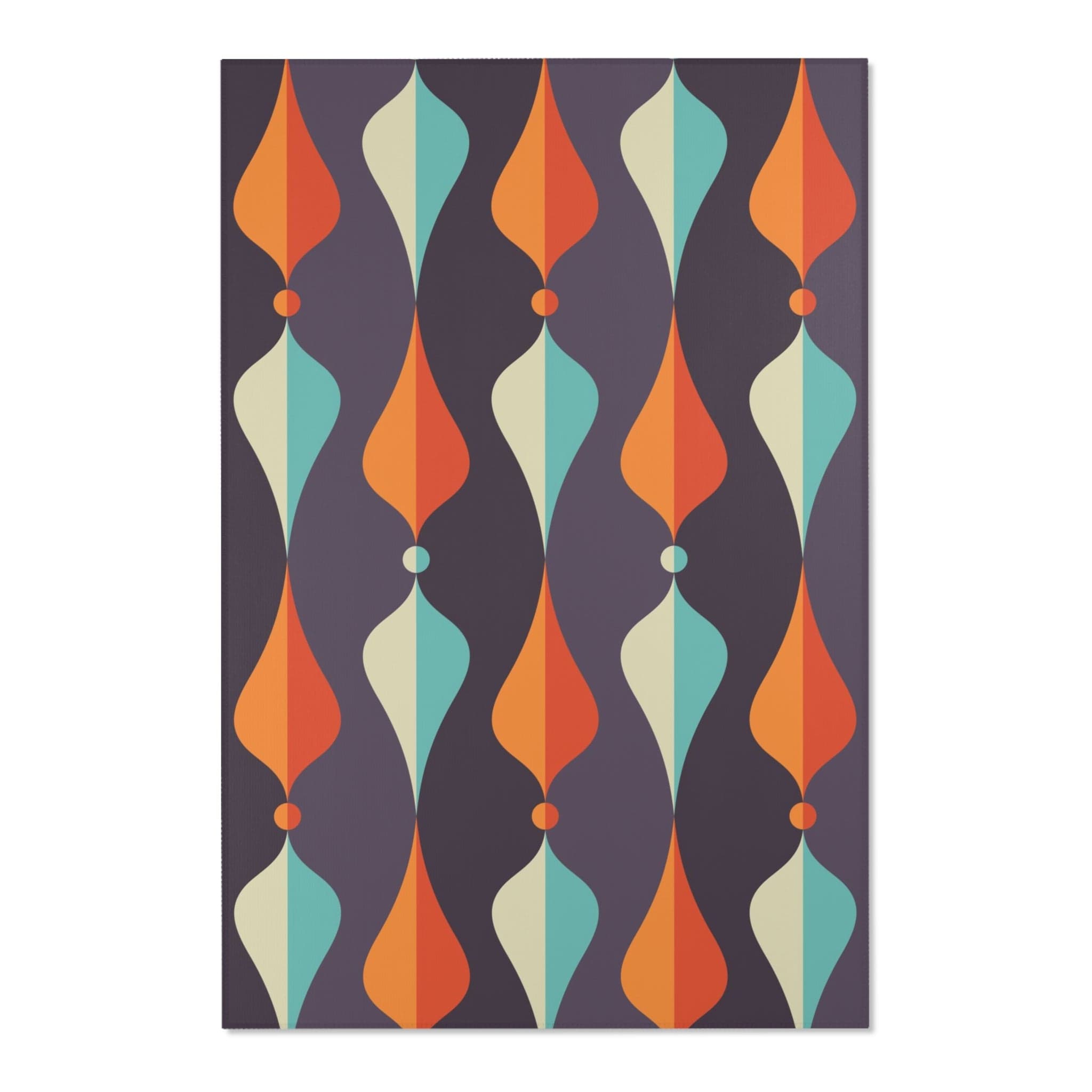 Mid Century Modern Area Rug, Geometric Groovy Wave Lanterns, Eggplant Purple, Orange, Mustard Yellow, Teal, Retro Home Mod Home Decor Home Decor 48" × 72"