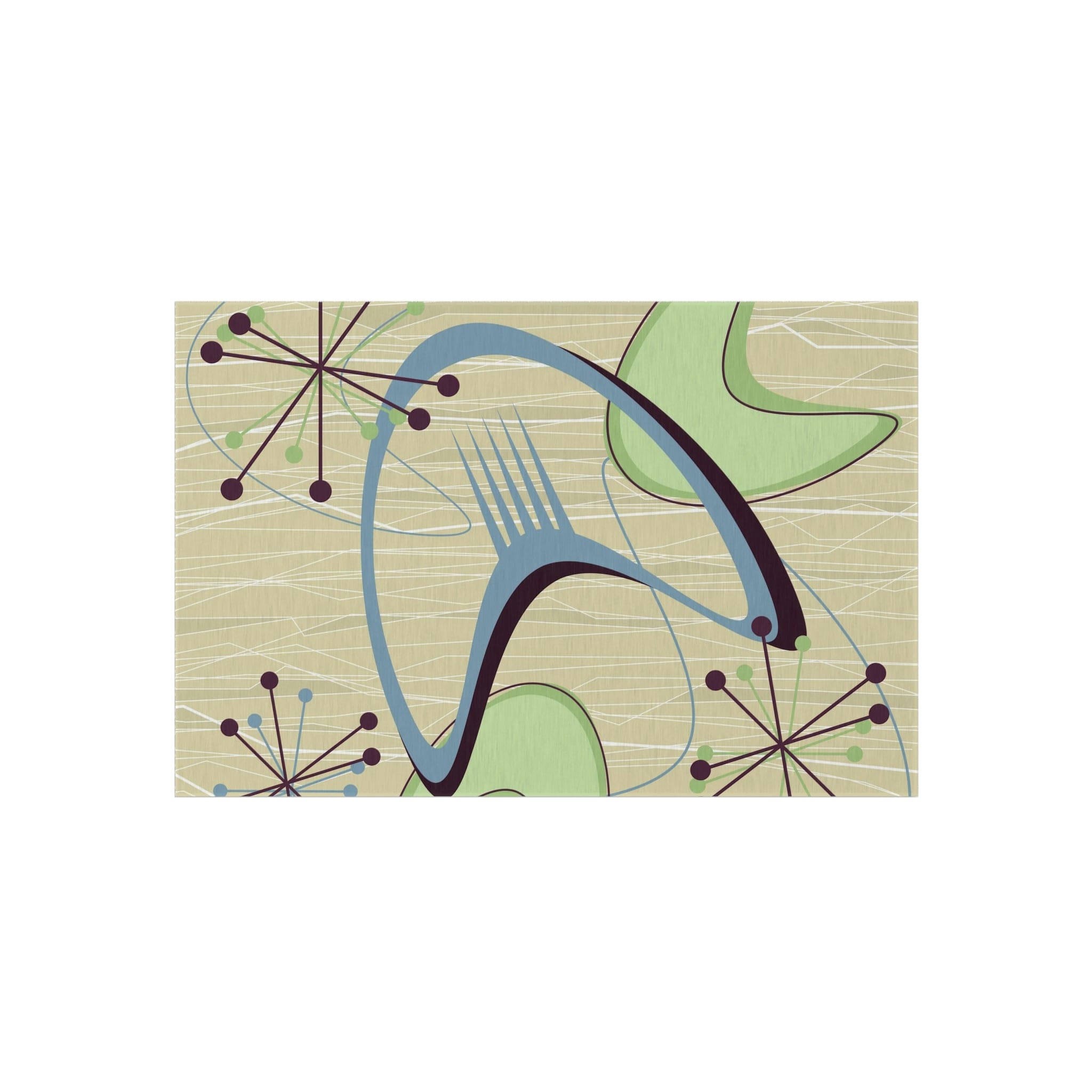 Mid Century Modern Atomic Boomerang, Green, Blue, Starburst, Retro Indoor, Outdoor Rug Home Decor 48" × 72"