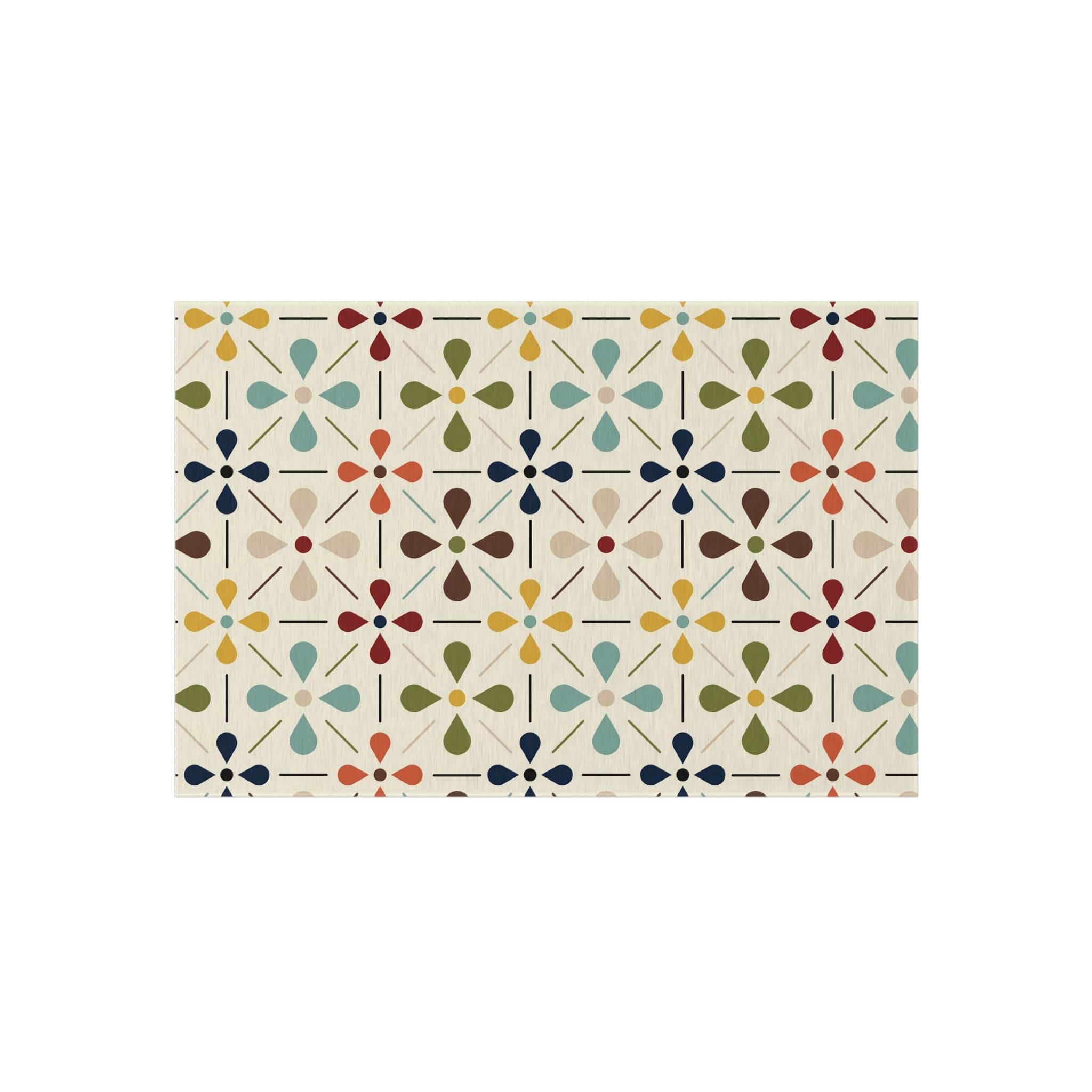 Mid Century Modern, Indoor/Outdoor, Scandinavian Flower, Retro, Orange, Brown, Green, Yellow, Aqua Blue, Outdoor Rug Home Decor 48" × 72"