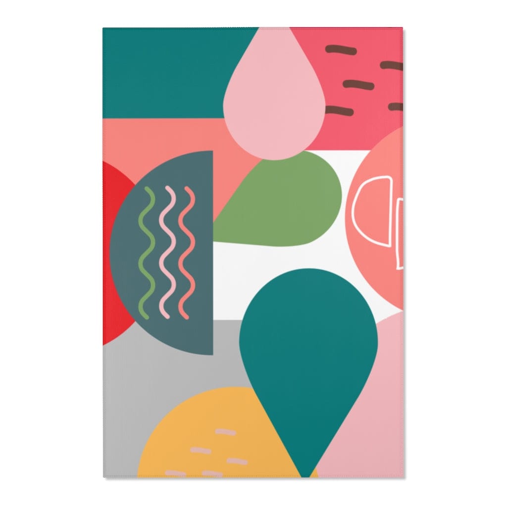 Retro Rug Boho Mid Century Modern Geometric Teal, Pink, Yellow, Green, Living Room, Bedroom, Entry Area Rugs Home Decor 48" × 72"